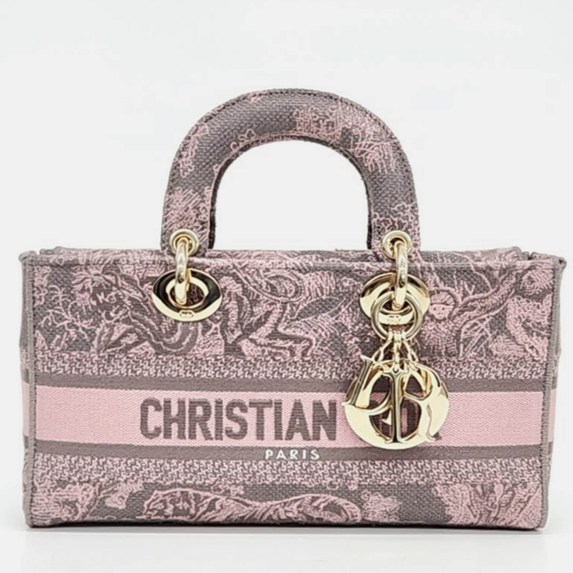 

Dior Pink/Grey Lady D-Lite Toile De Jouy Medium Handbag