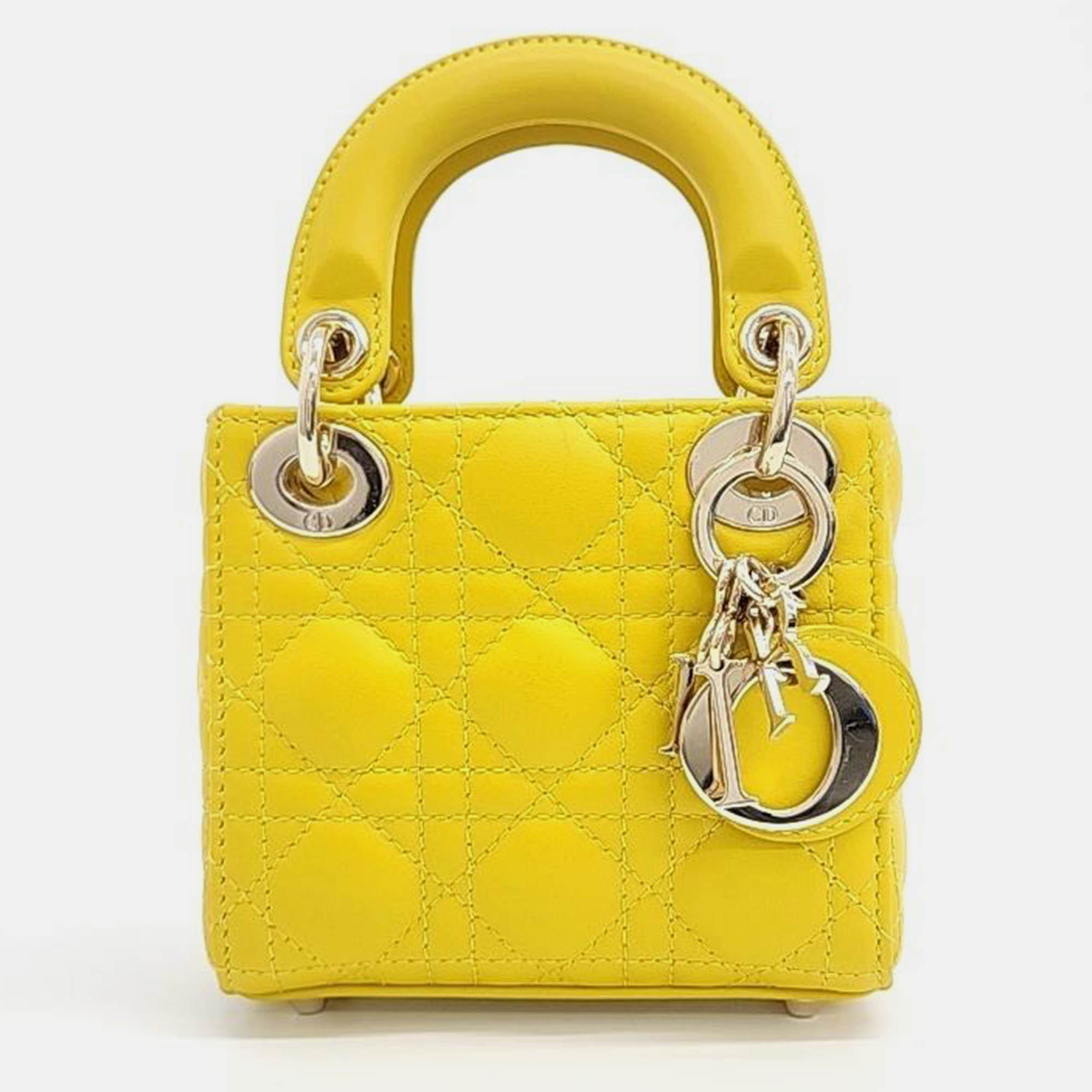 

Dior Yellow Leather Micro Cannage Lady Dior Handbag