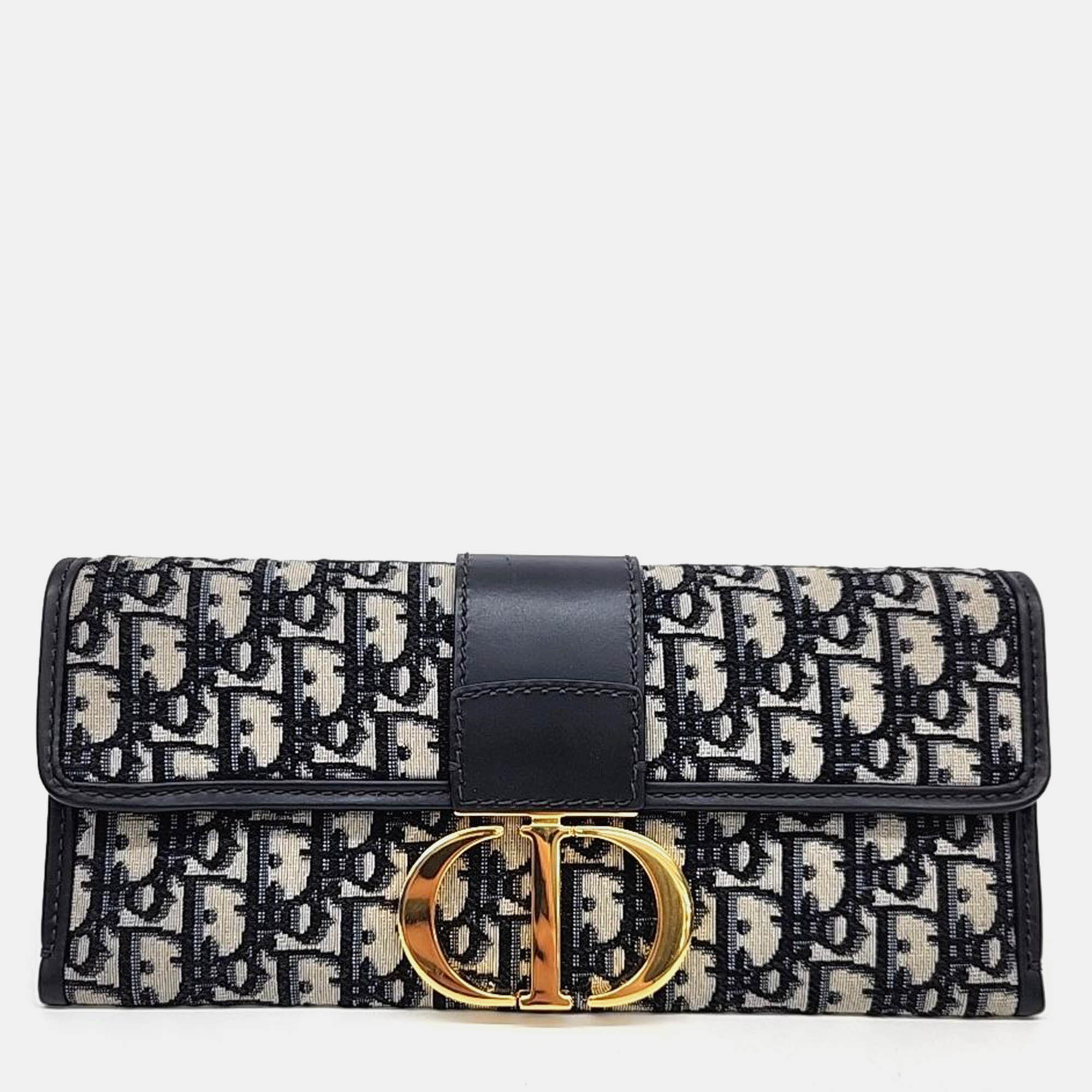 

Dior Navy/Beige Oblique Canvas and Leather Montaigne 30 Chain Clutch, Black