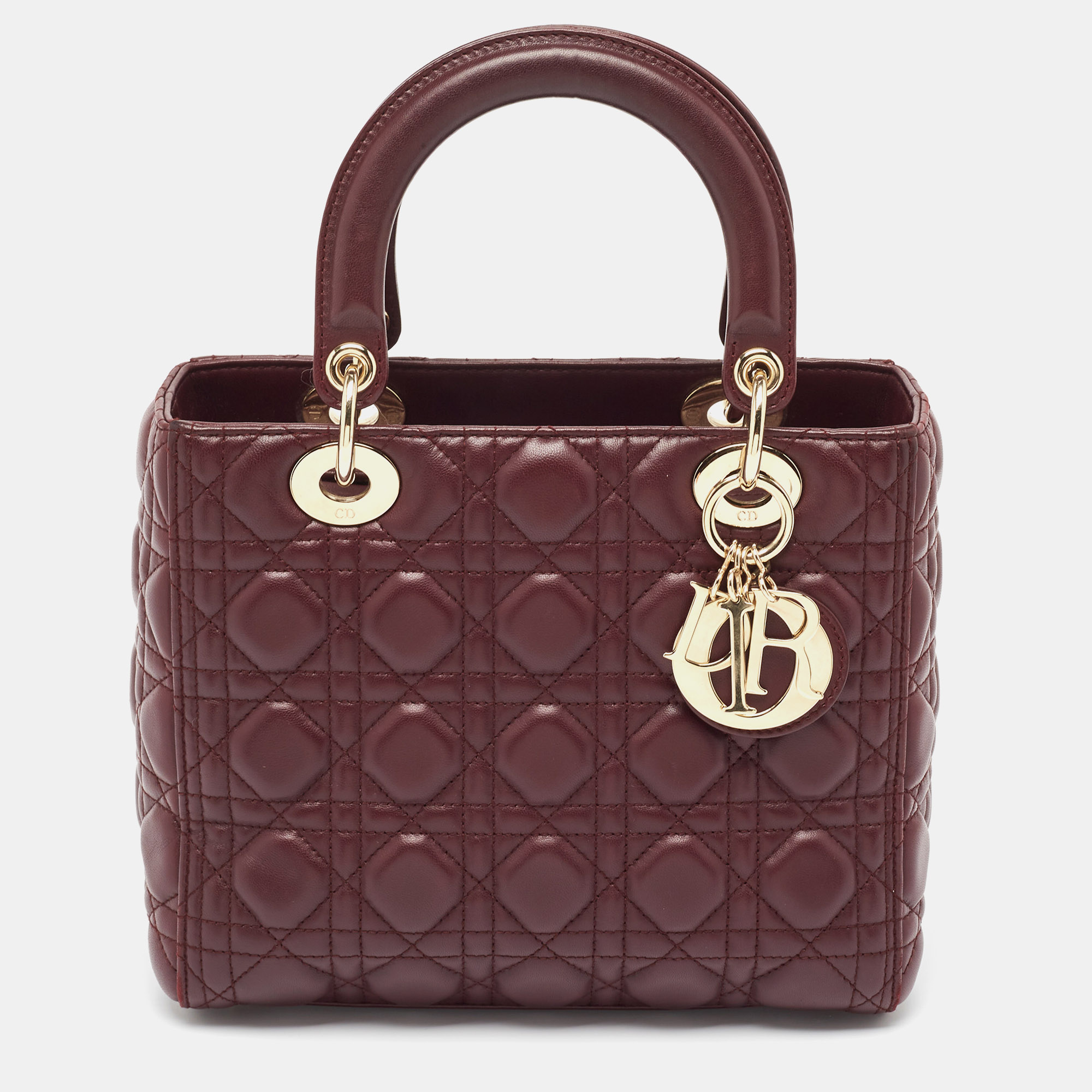 

Dior Burgundy Cannage Leather  Lady Dior Tote