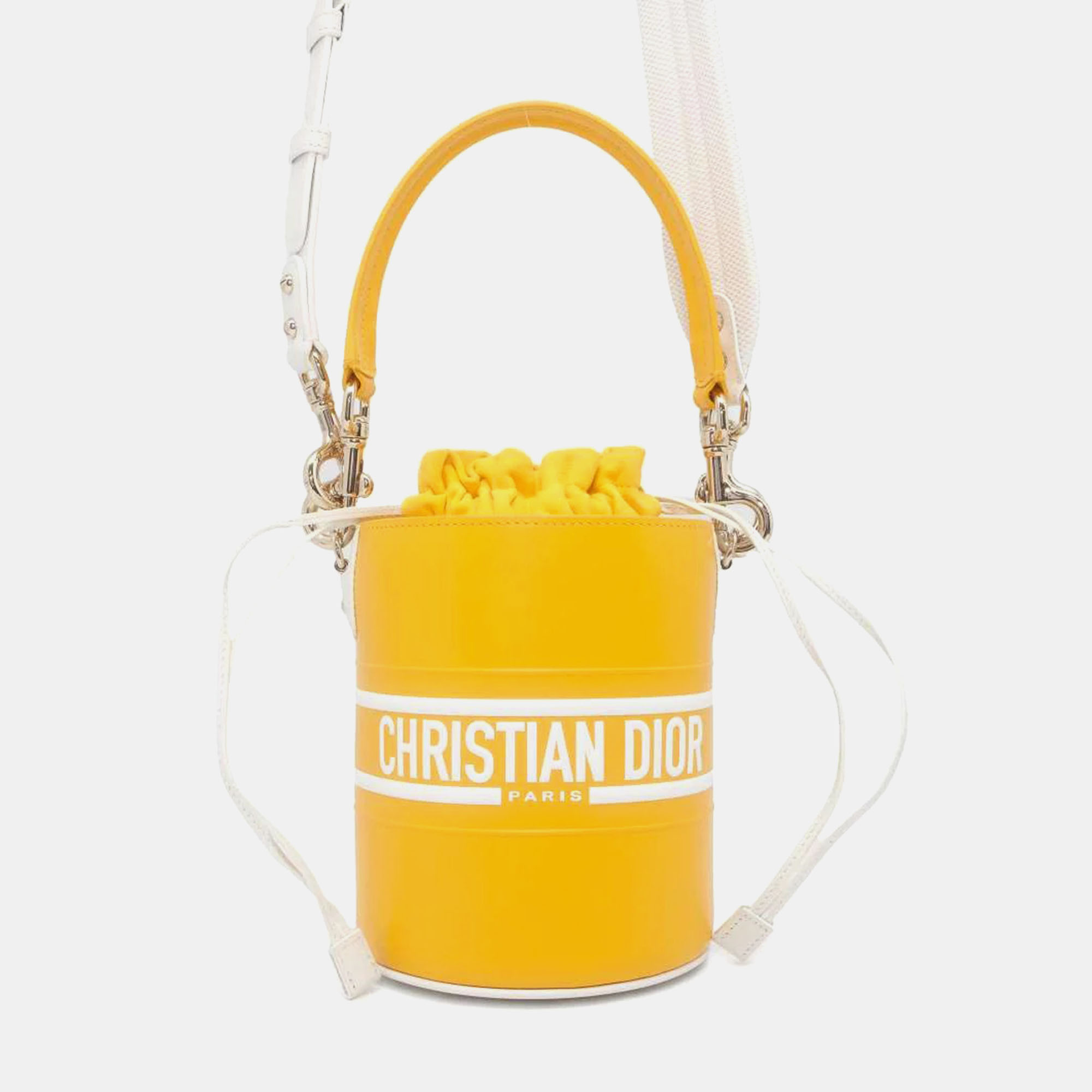 

Christian Dior Yellow calfskin Small Dior Vibe Bucket Bag, White