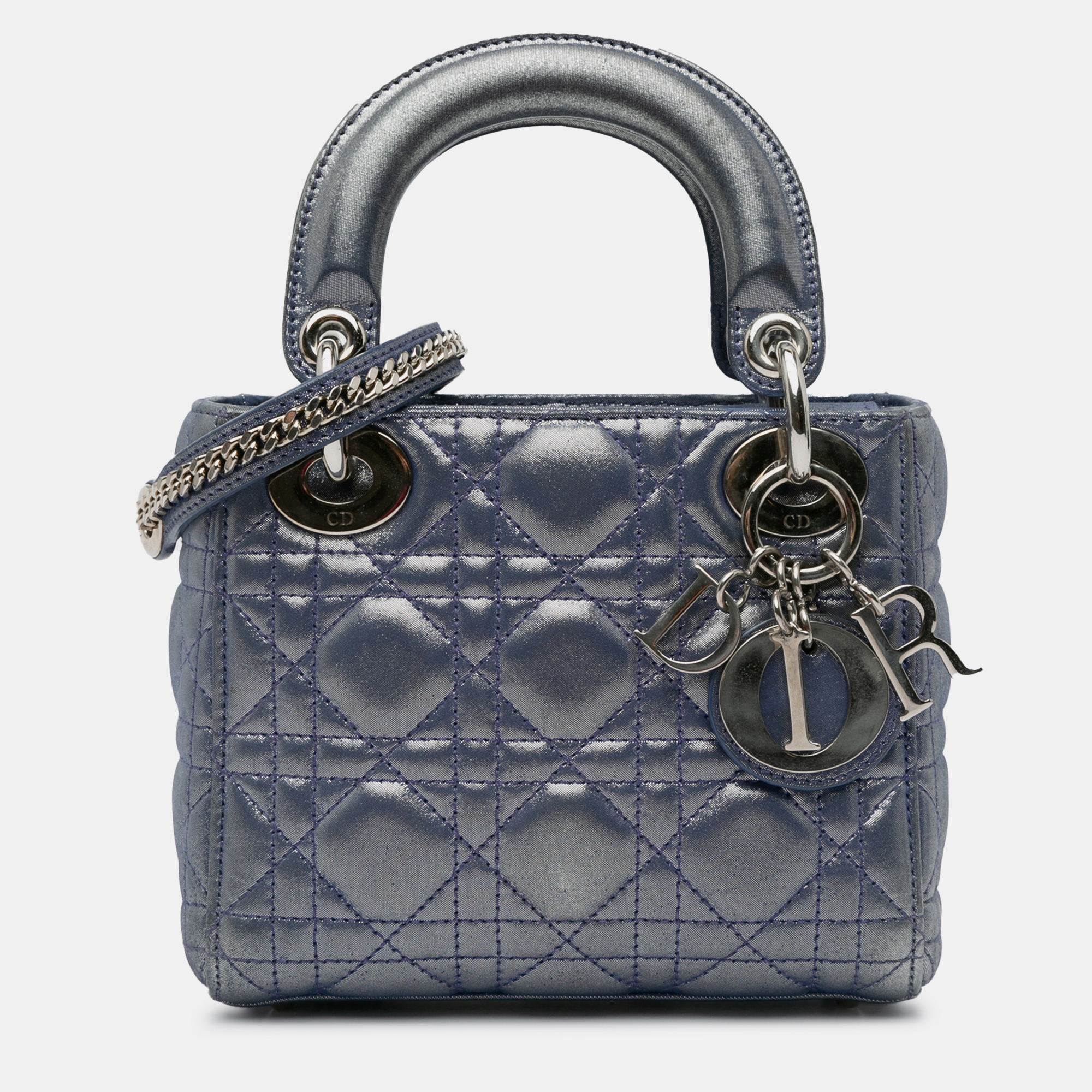 

Dior Mini Metallic Lambskin Cannage Lady Dior Bag, Blue