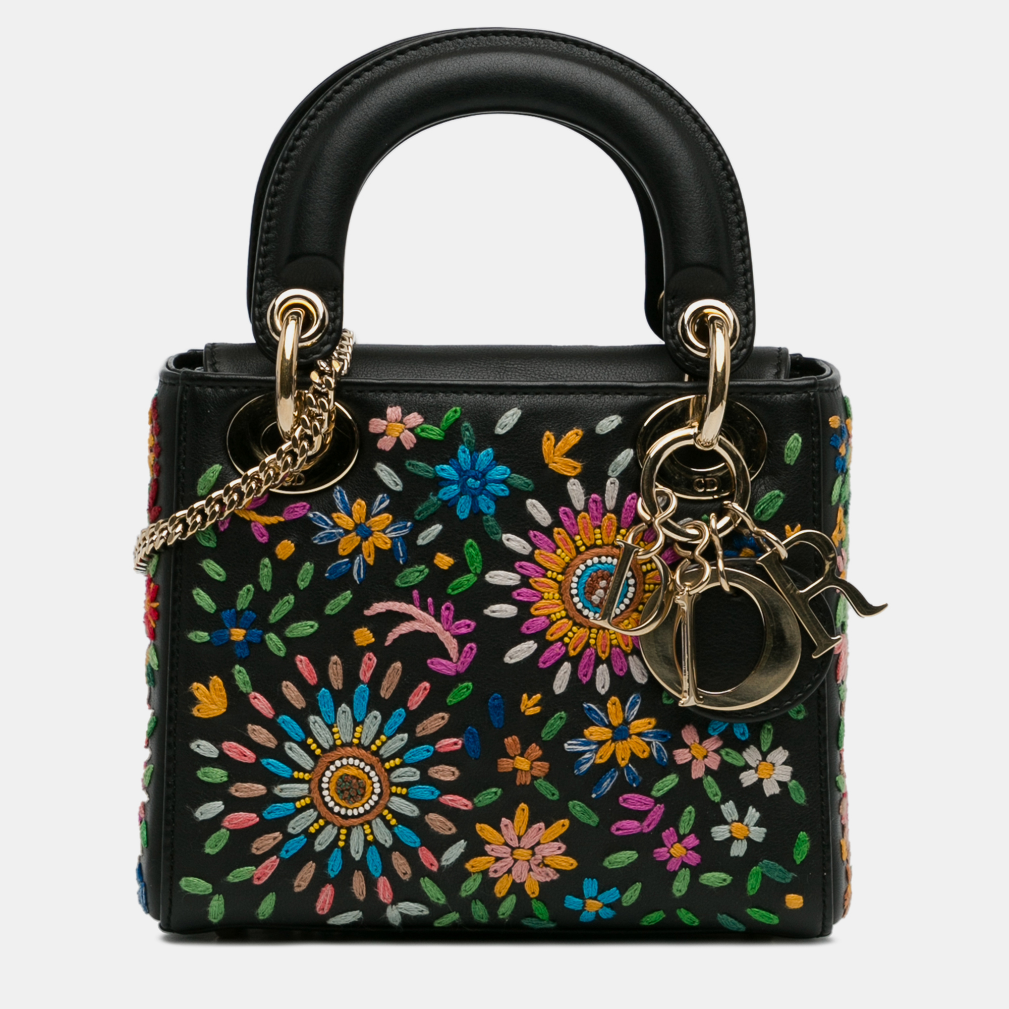 

Dior Mini Calfskin Flowers Embroidered Lady Dior Bag, Black
