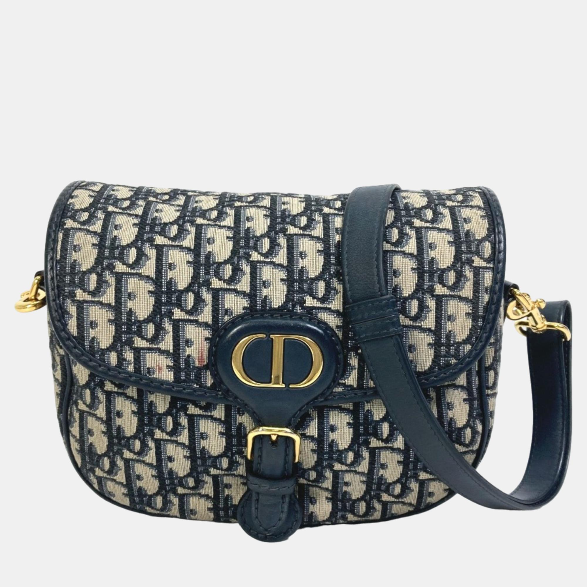 Pre-owned Dior Navy Blue Oblique Canvas Medium Bobby Shoulder Bag