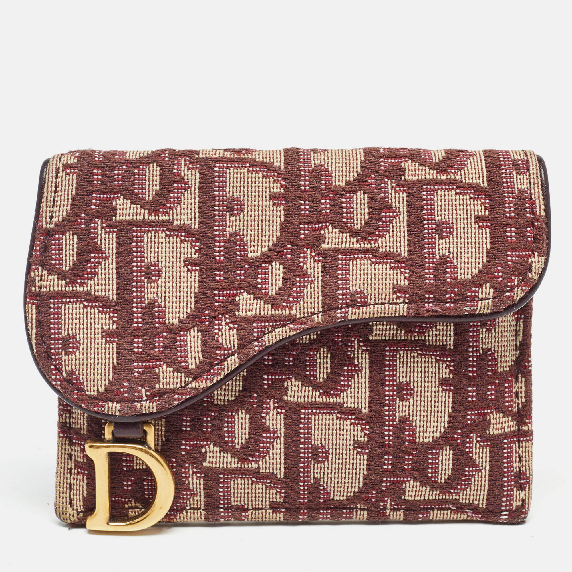 

Dior Burgundy Diorissimo Canvas Saddle Compact Wallet