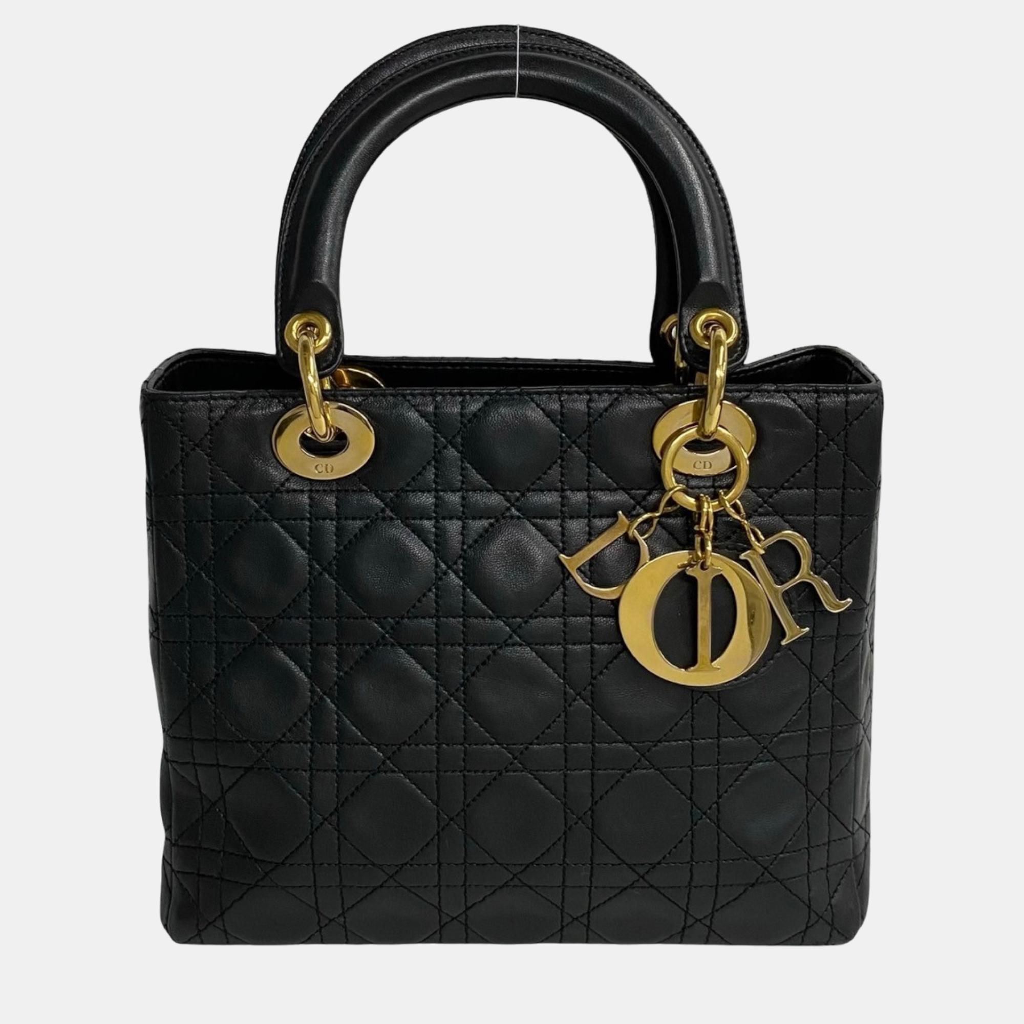 

Dior Black Leather  Lady Dior Top Handle Bag