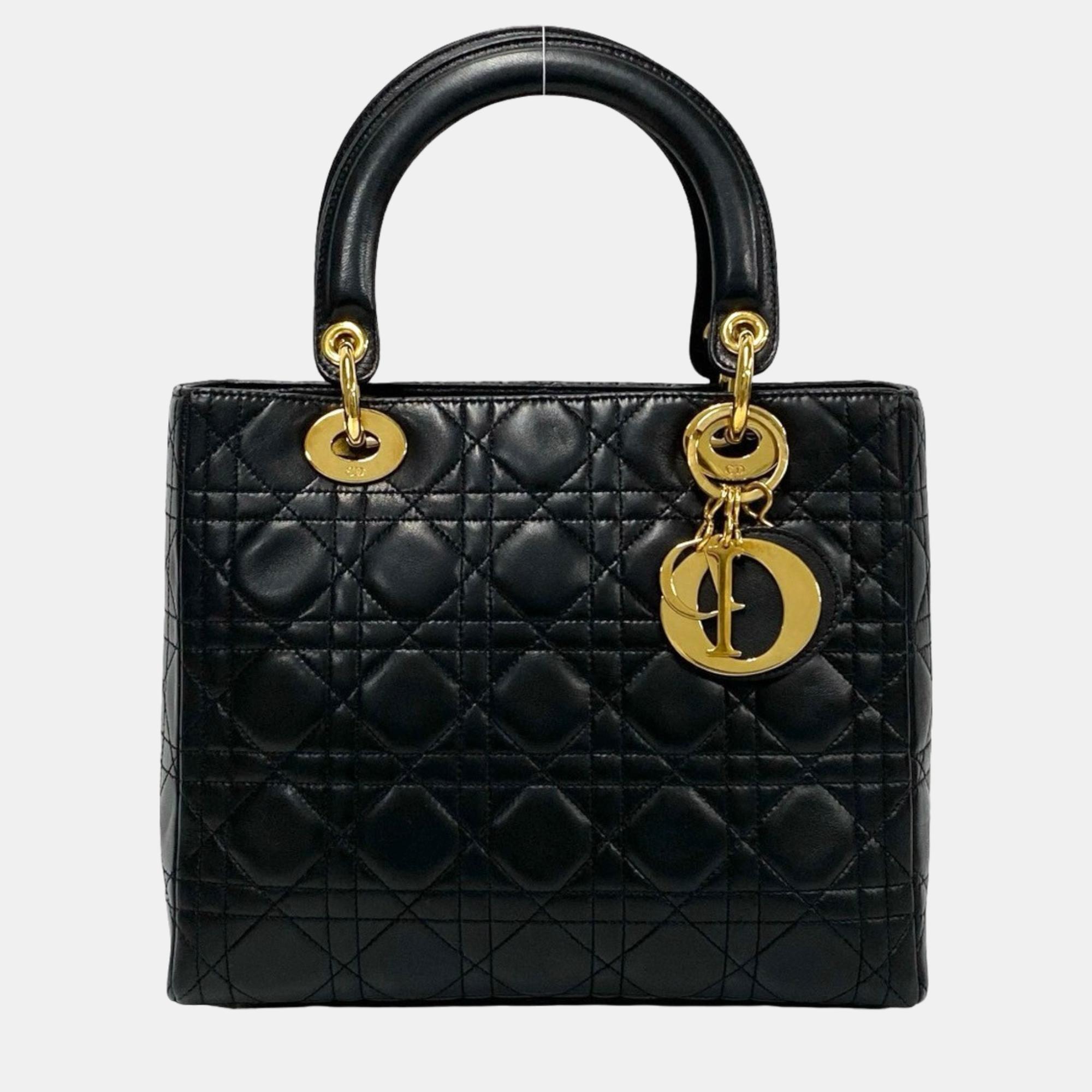 

Dior Black Leather  Lady Dior Top Handle Bag