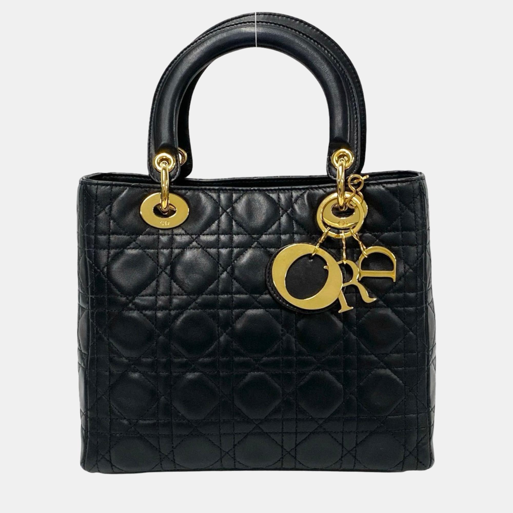 

Dior Black Leather  Lady Dior Top Handle Bag