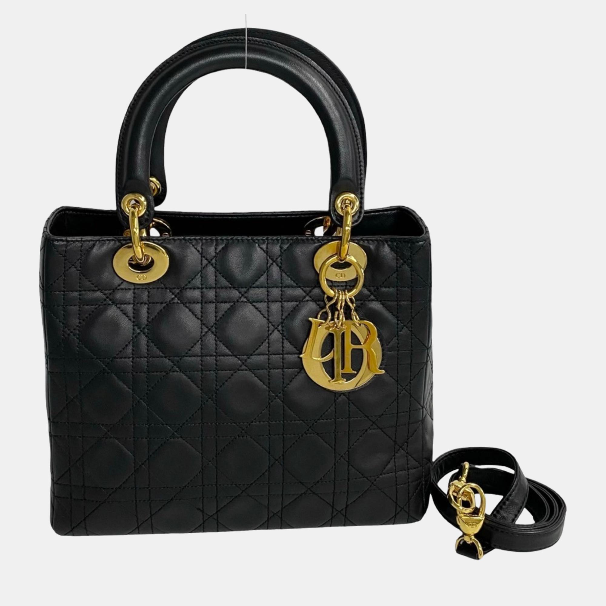 

Dior Black Leather  Lady Dior Top Handle Bags