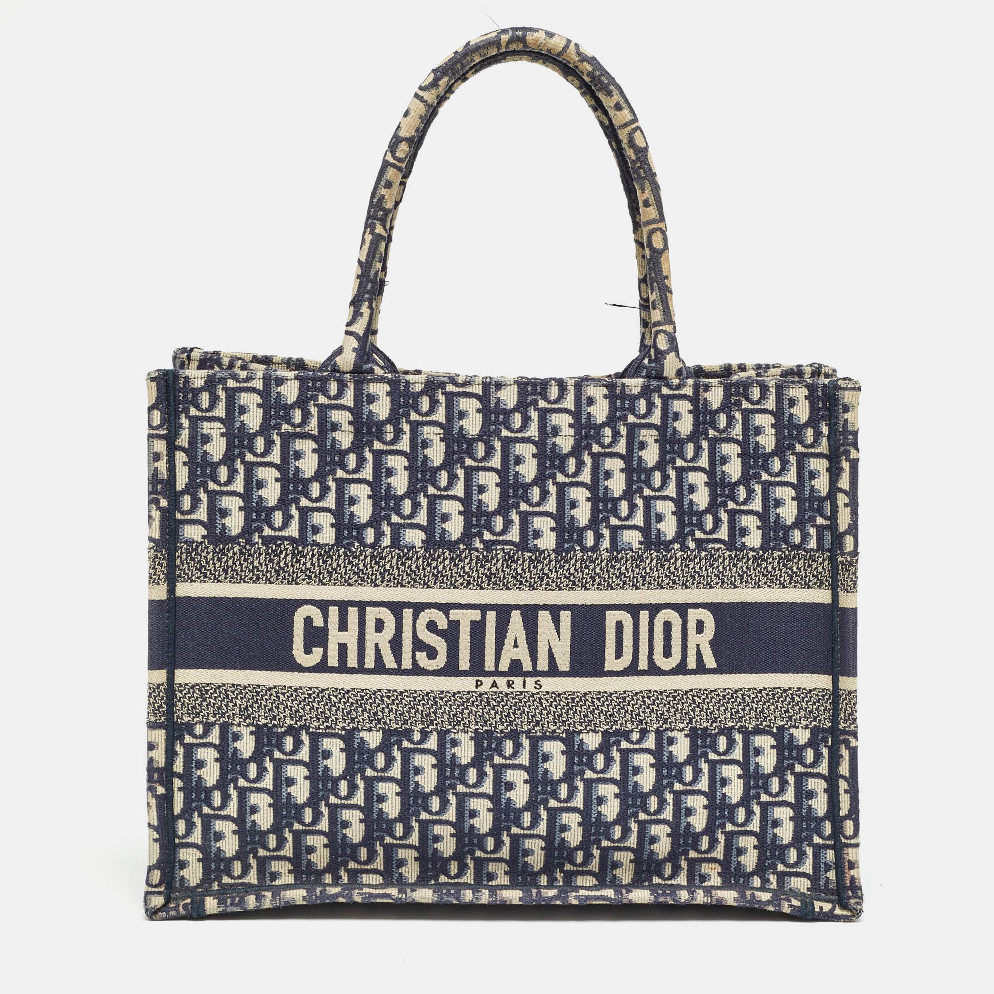 

Dior Navy Blue Oblique Embroidered Canvas  Book Tote