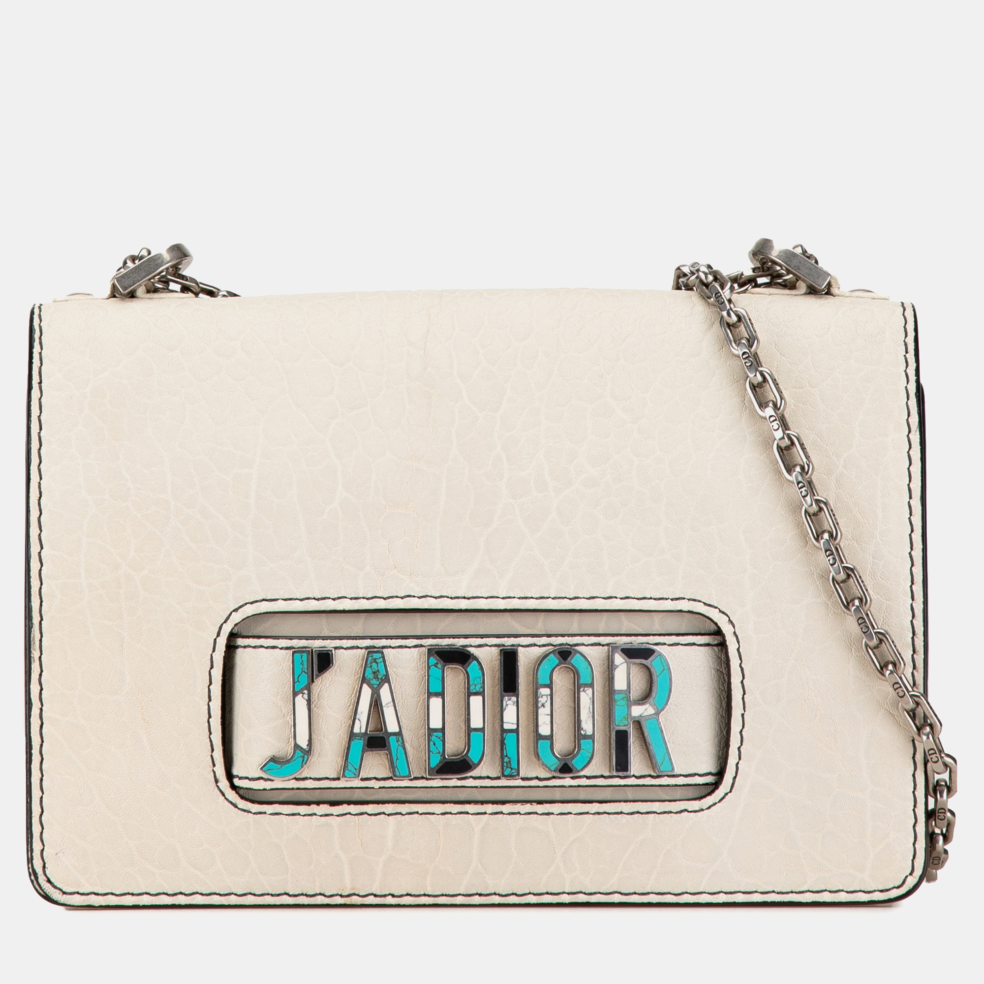 

Dior Calfskin Mosaic J'Adior Flap Bag with Chain, White