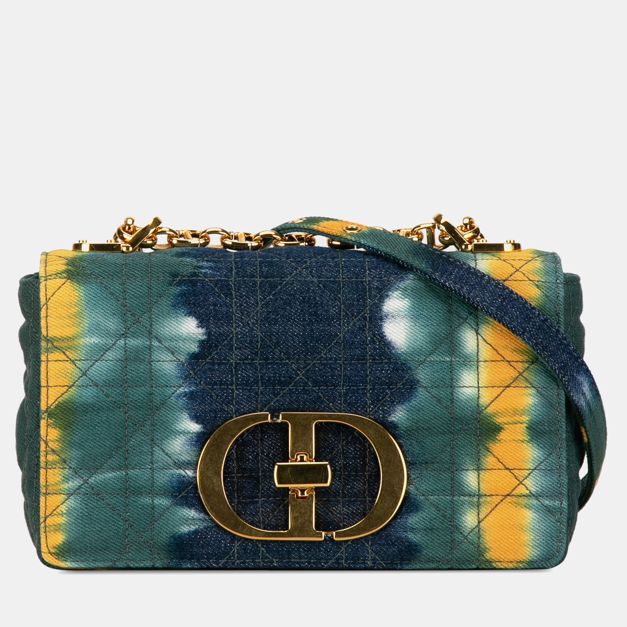 

Dior Green/Blue Denim Small Tie-Dye Cannage Caro Shoulder Bag