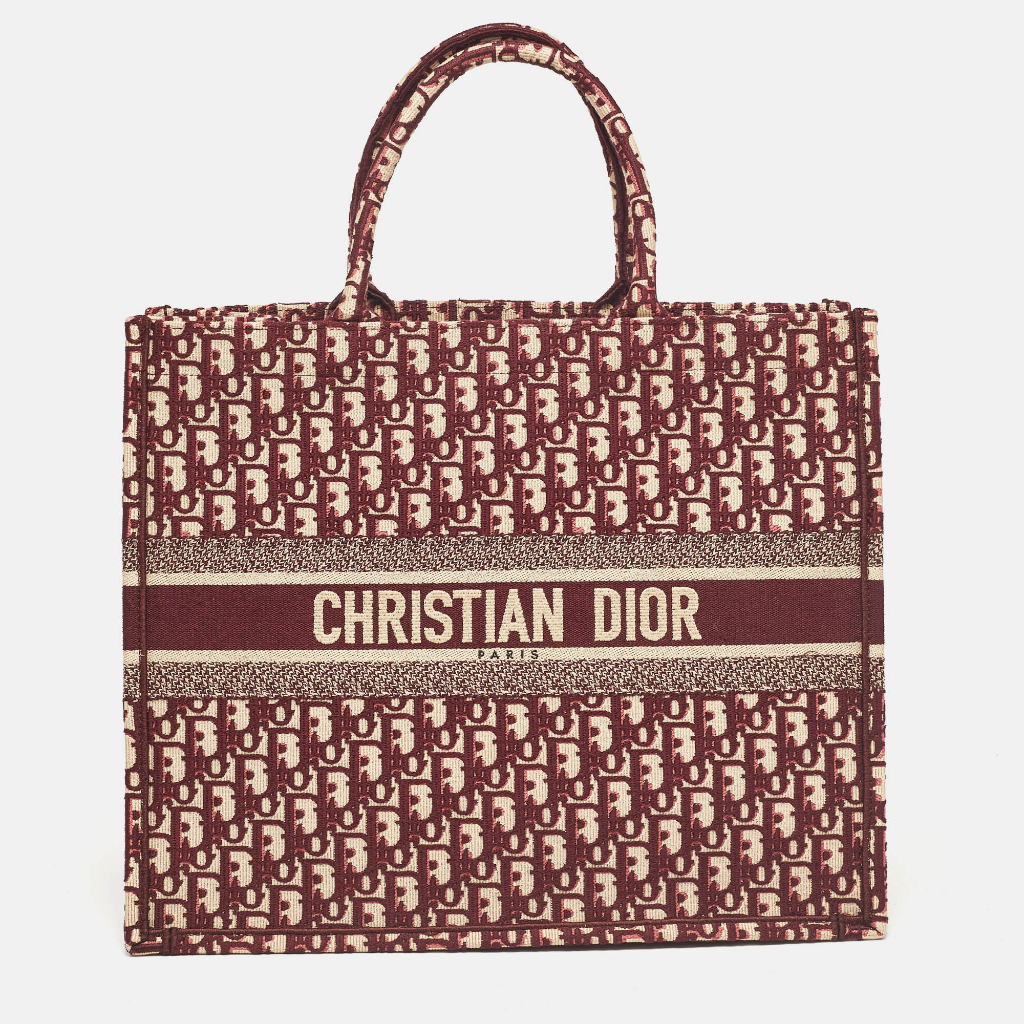 Pre-owned Dior Burgundy Oblique Embroidered Canvas Large Book Tote