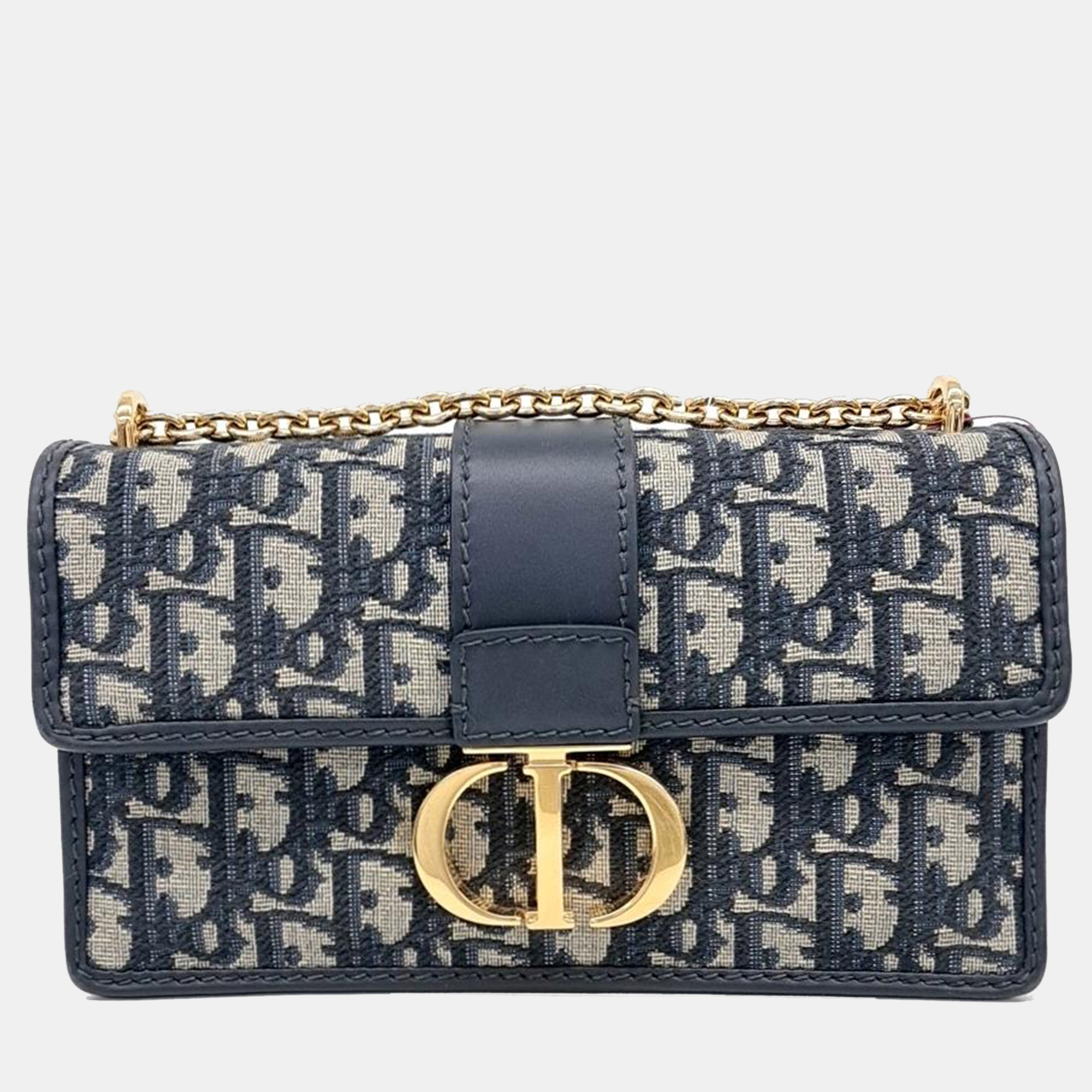 Pre-owned Dior Christian  Oblique 30 Montaine East West Chain Bag In Navy Blue