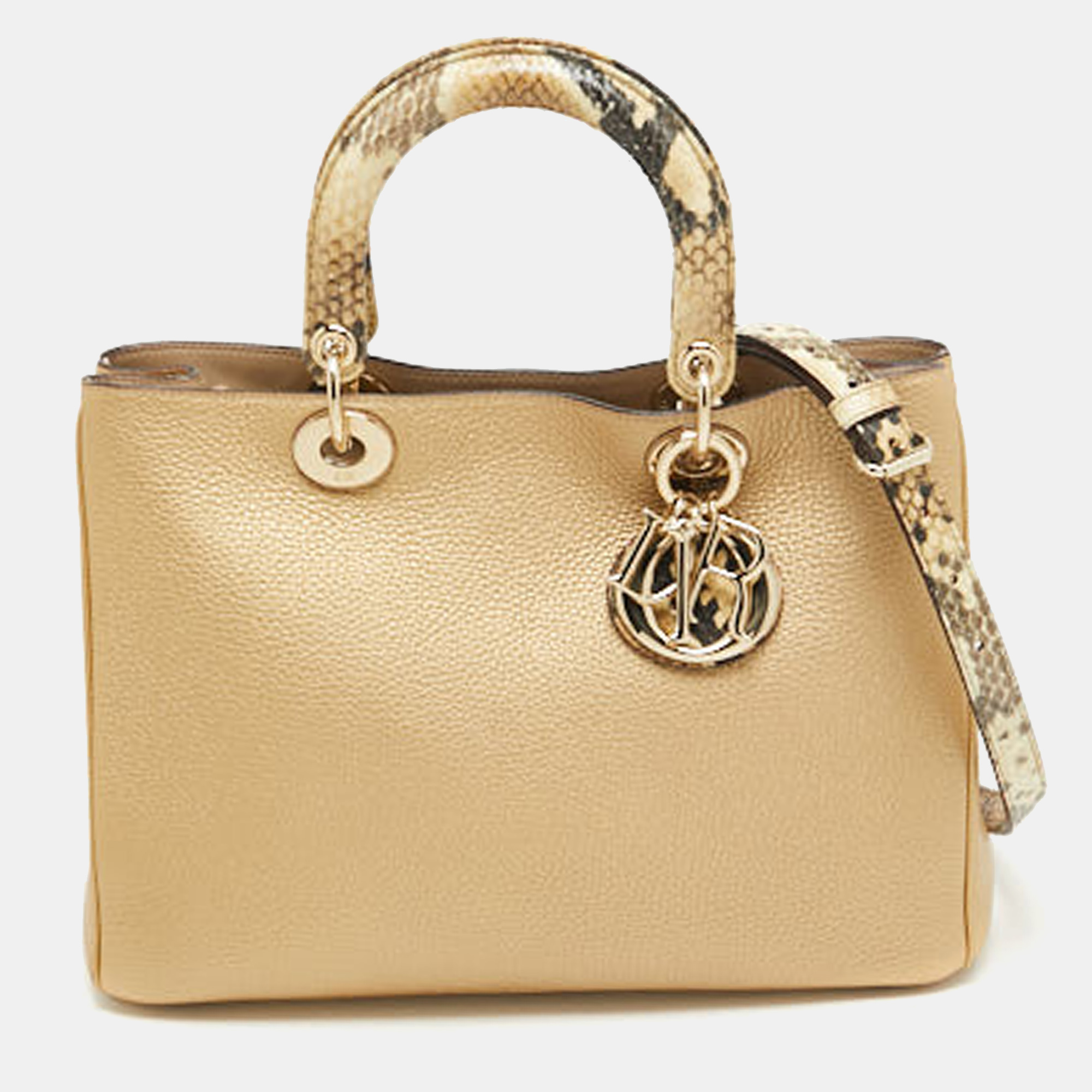 

Dior Gold/Pink Leather  Diorissimo Shopper Tote