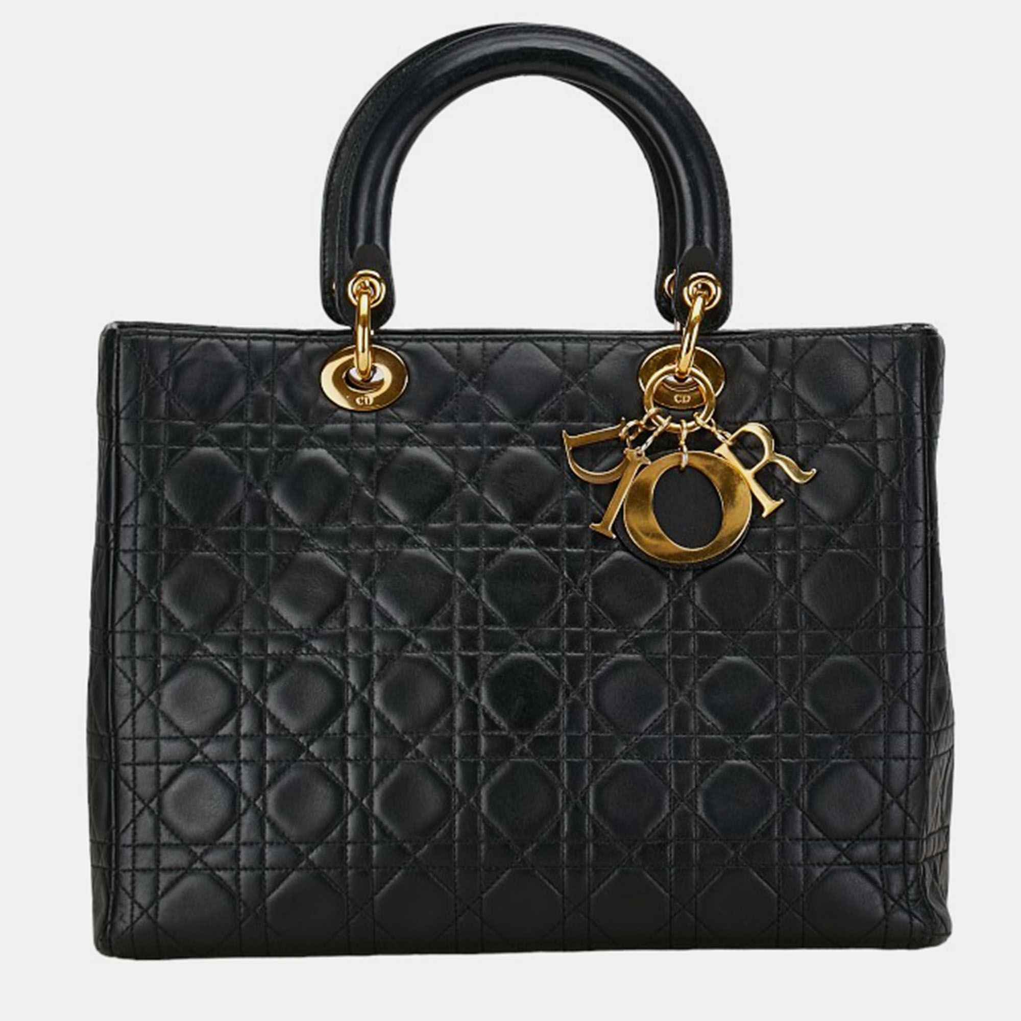 

Dior Black Leather  Lady Dior Tote Bag