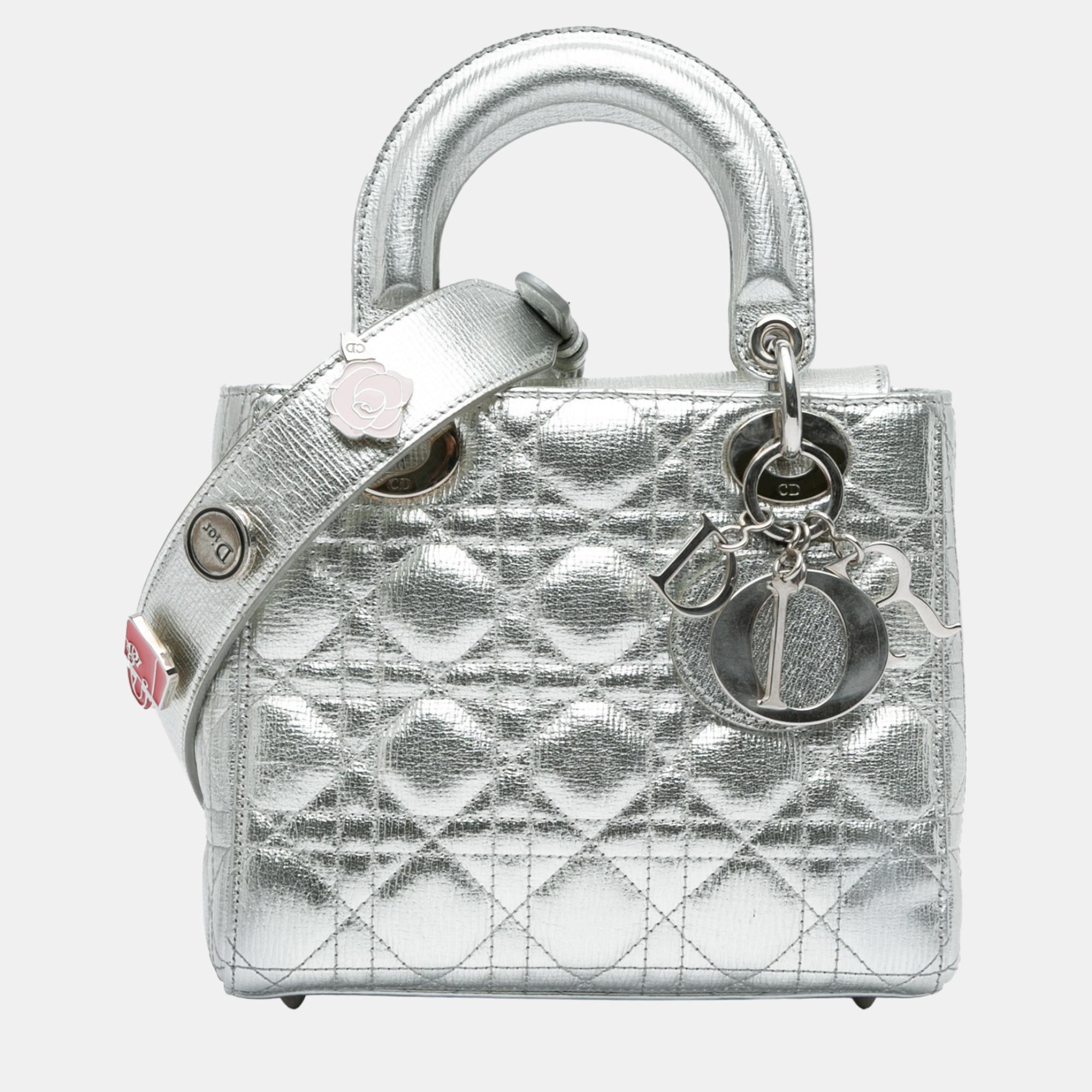 

Dior Silver Calfskin Leather Small Cannage My ABCDior Lady Dior Tote Bag