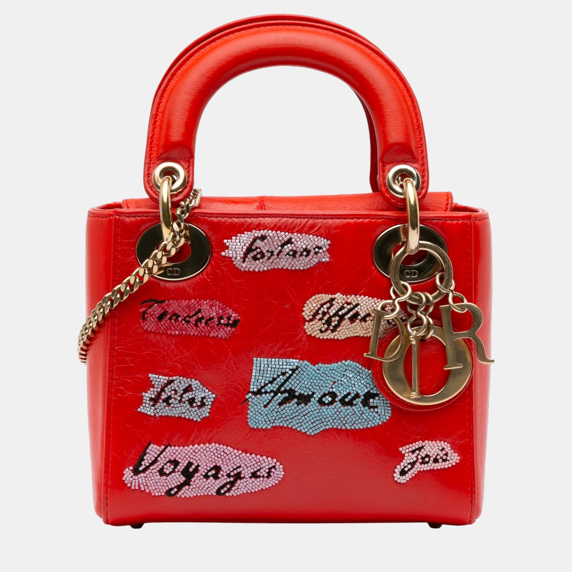 

Dior Red Mini Sequin Embellished Lady Dior Tote Bag