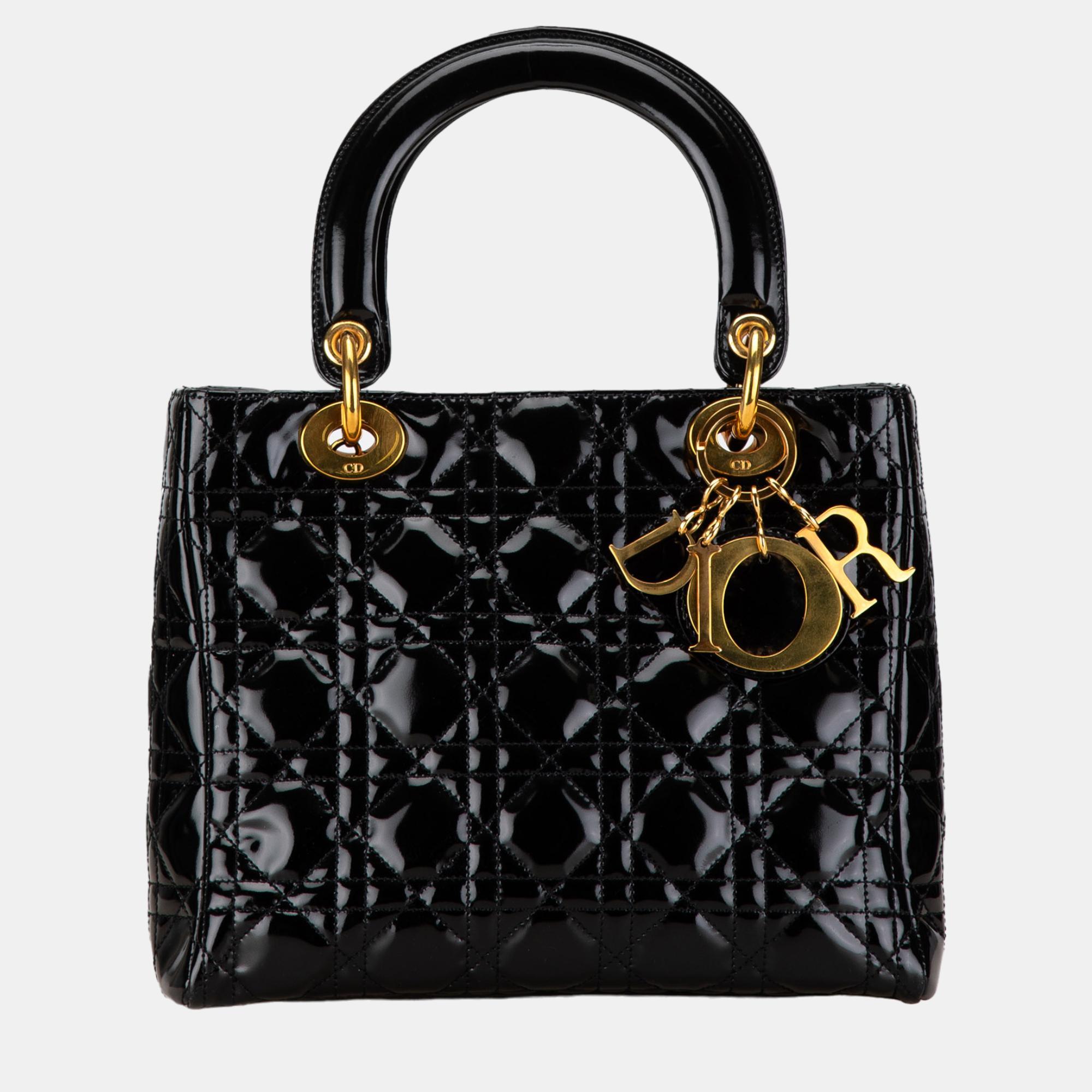 

Dior Black Medium Patent Cannage Lady Dior