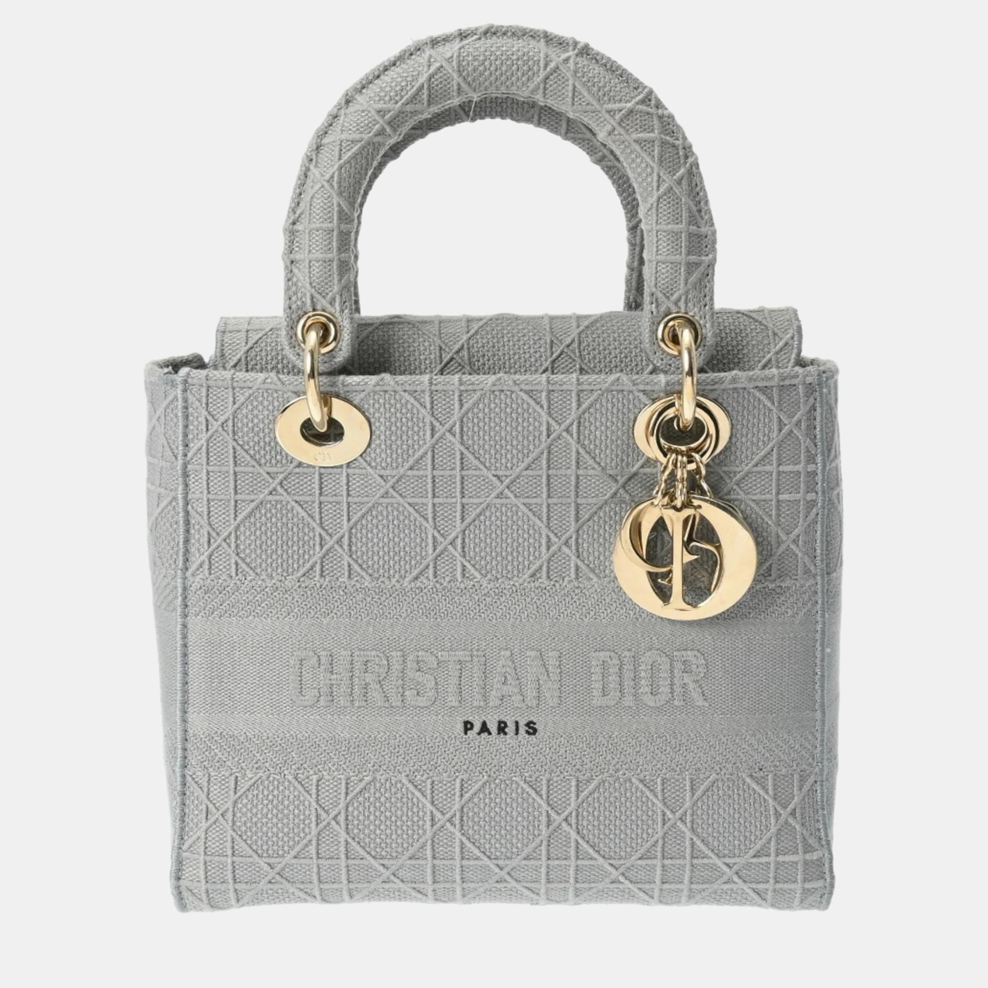

Dior Grey Canvas Medium Cannage Lady D-Lite Tote Bag