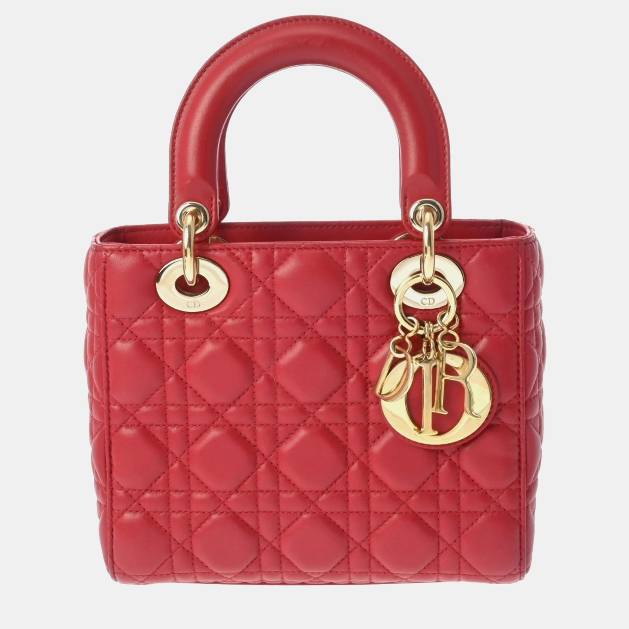 

Dior Red Leather Medium Lady Dior Tote Bag