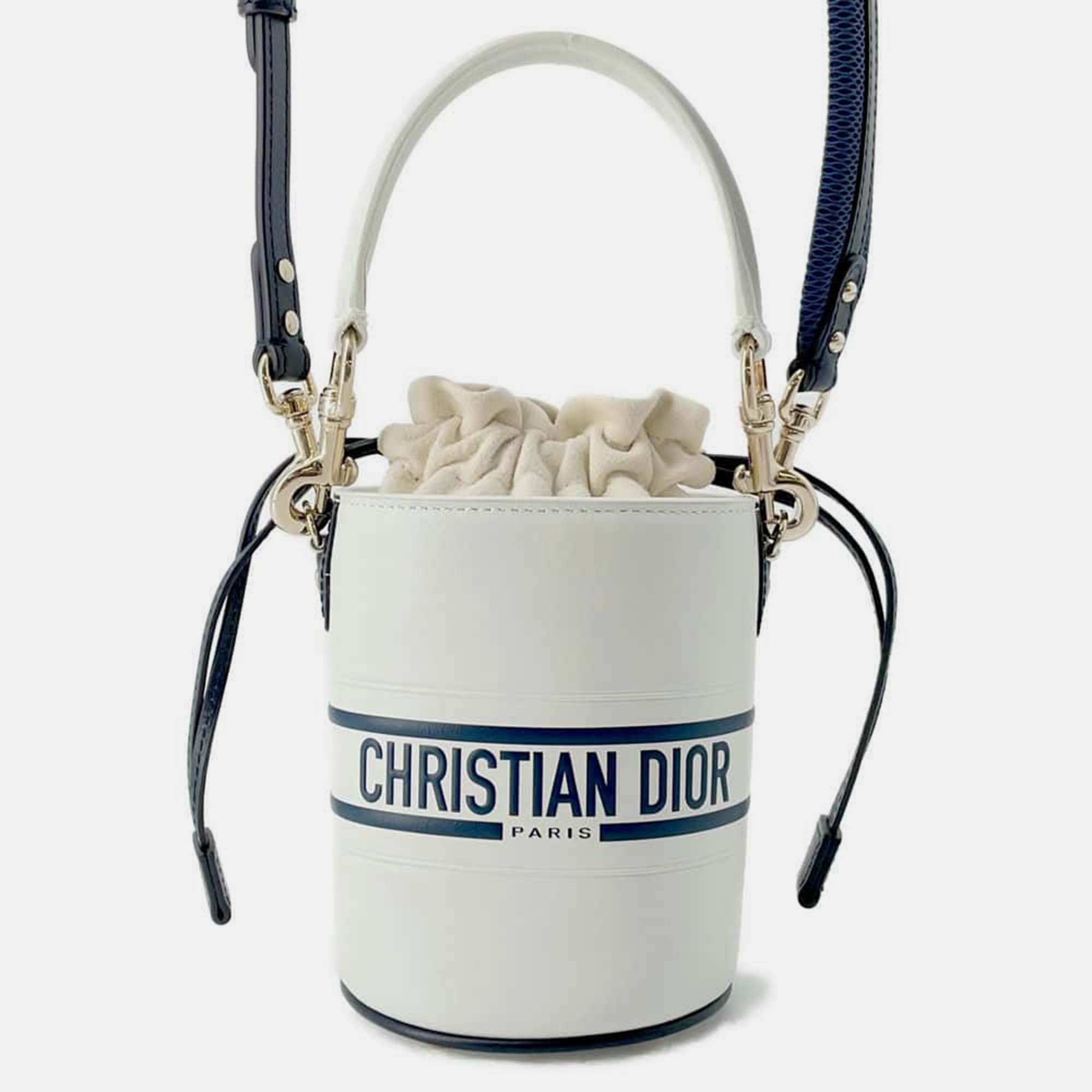 

Dior White calfskin Small Dior Vibe Bucket Bag, Navy blue