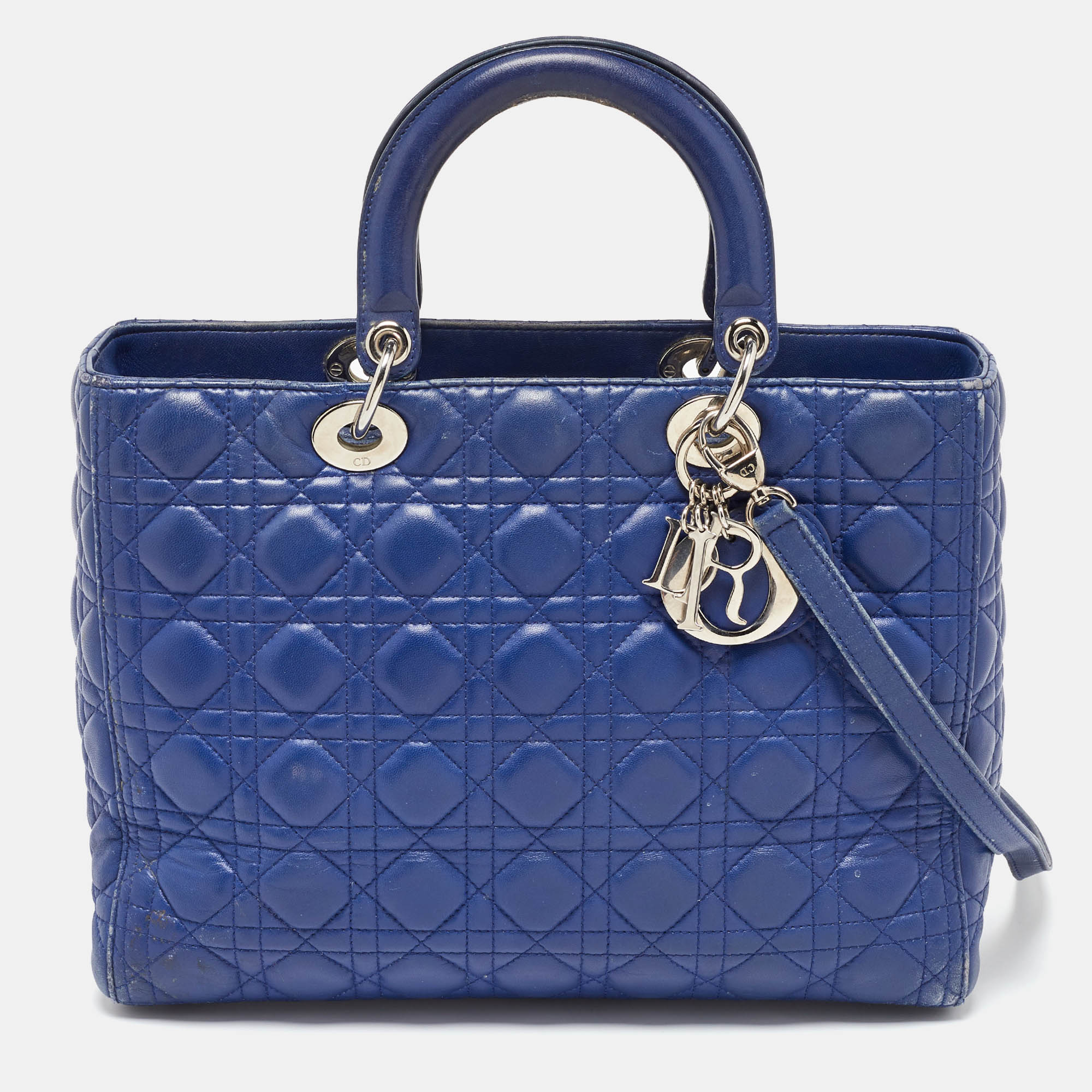 

Dior Navy Blue Cannage Leather  Lady Dior Tote