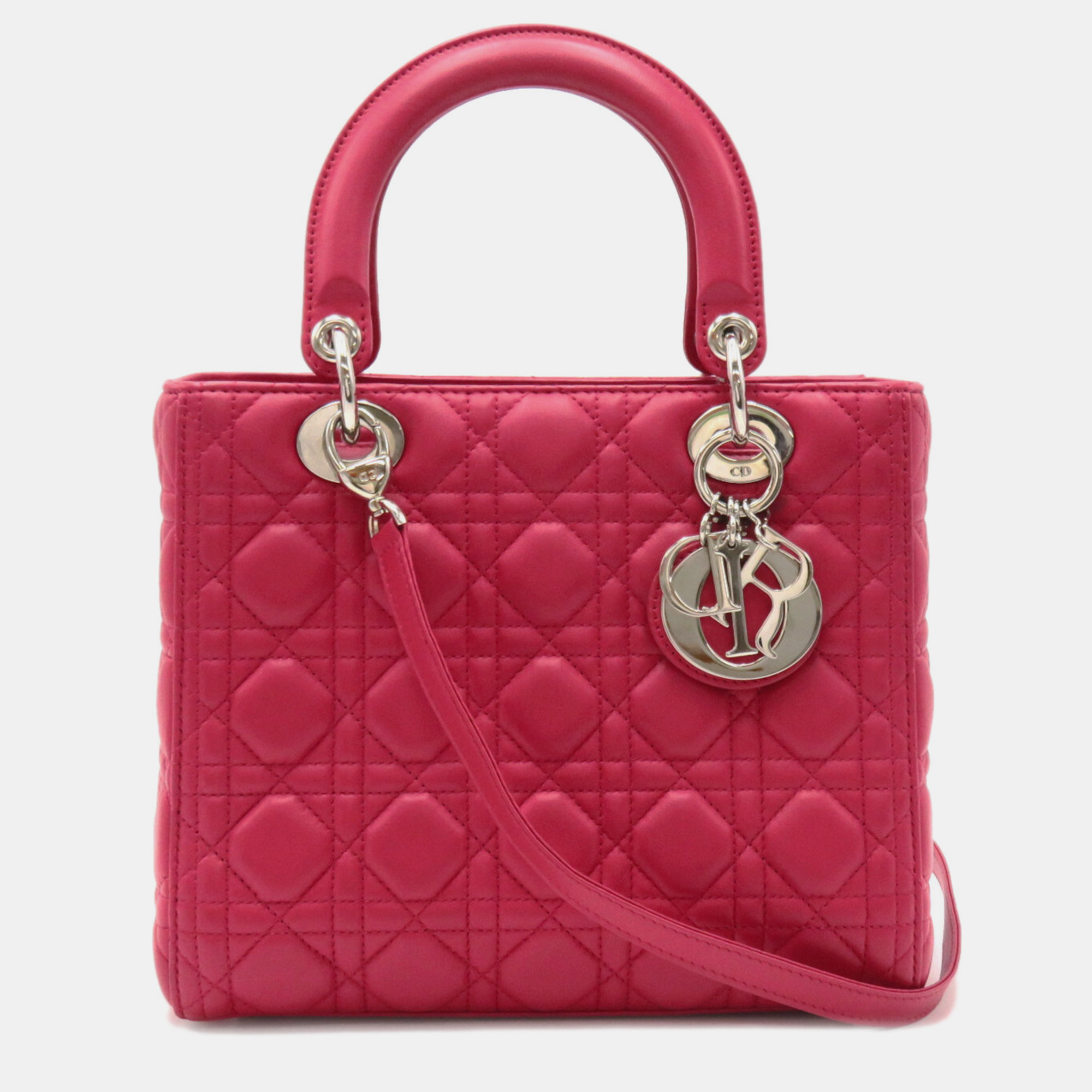 

Dior Red Leather Cannage Leather Lady Dior  Tote Bag, Pink