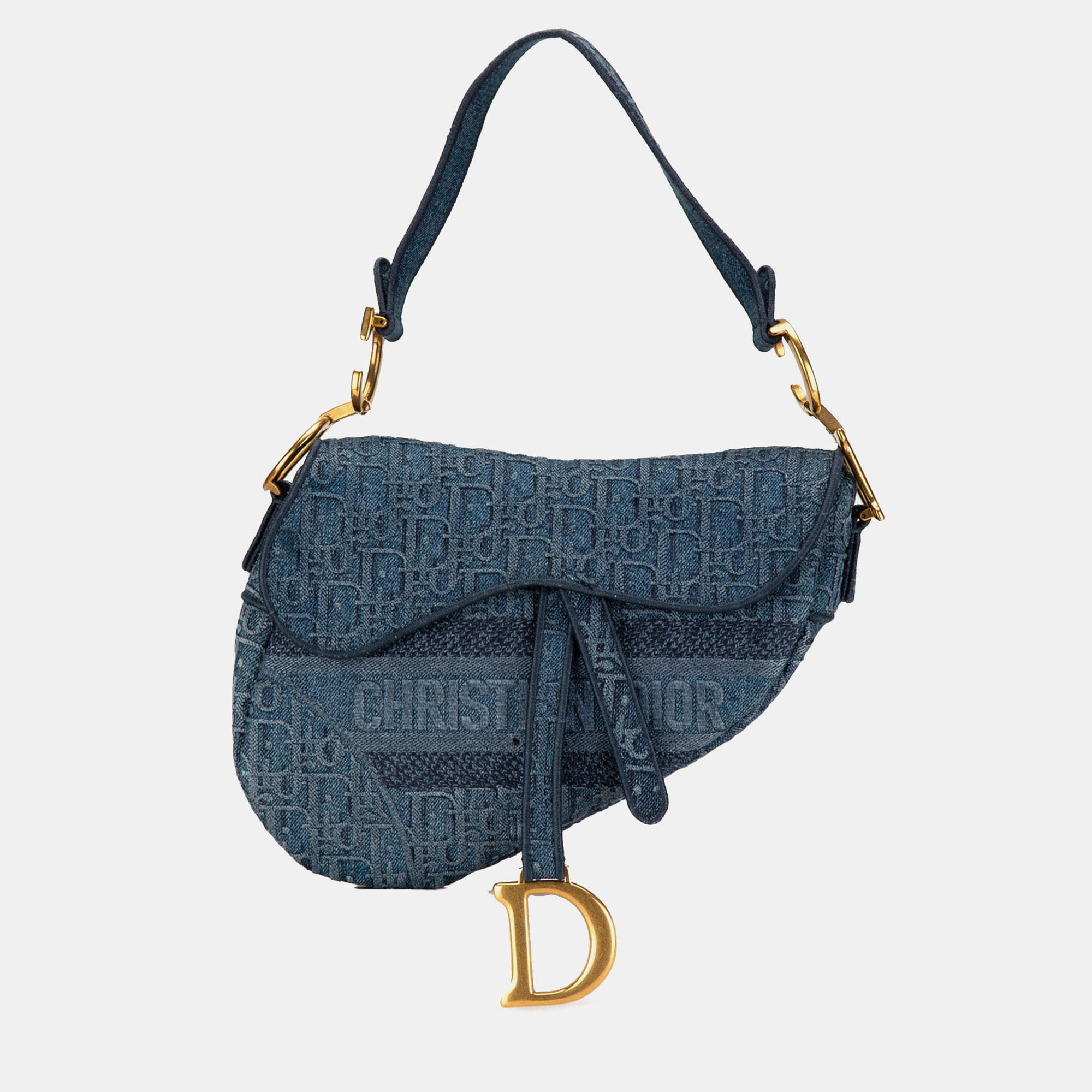 Pre-owned Dior Oblique Denim Saddle Bag In Blue