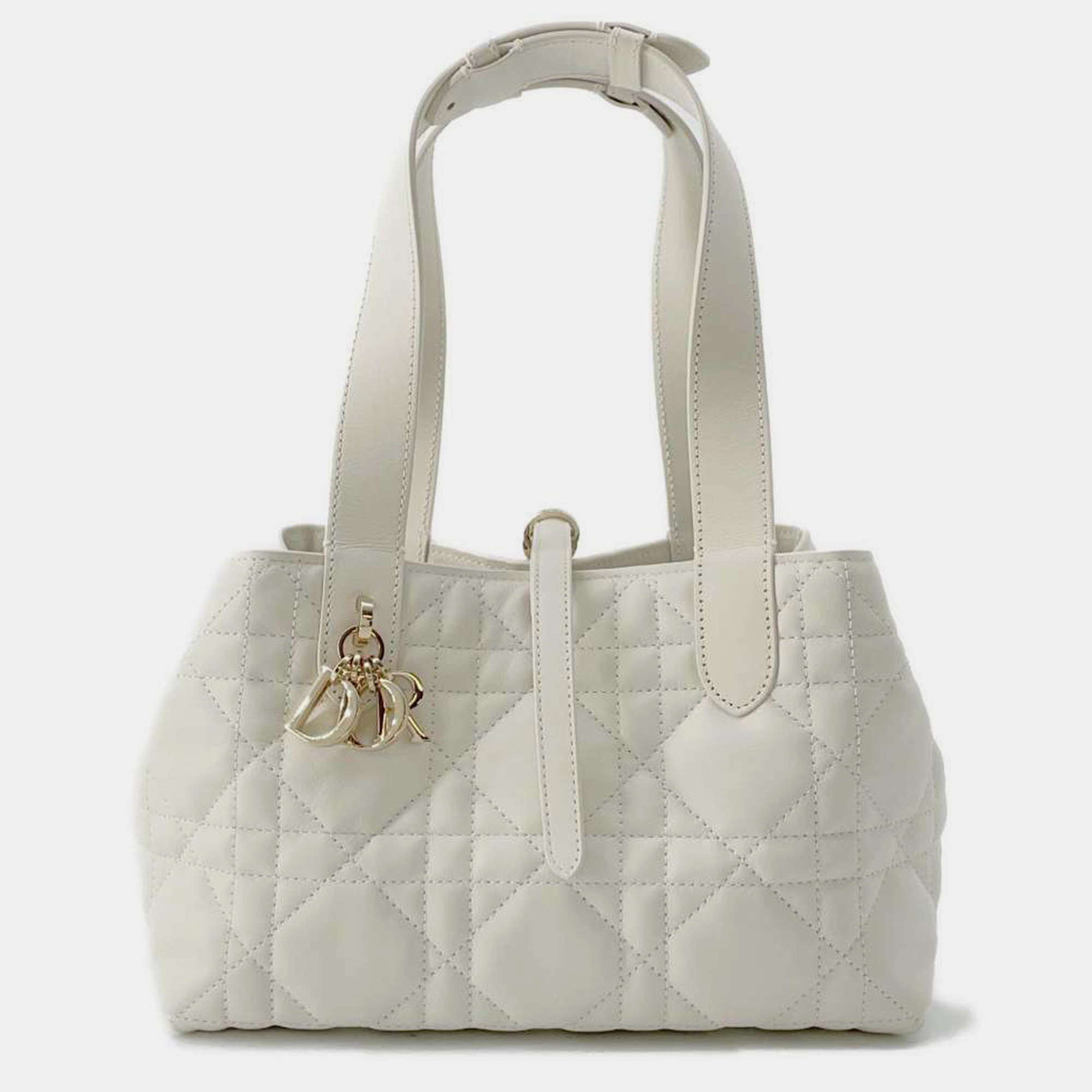 Pre-owned Dior White Leather Macrocannage Medium Toujours Bag