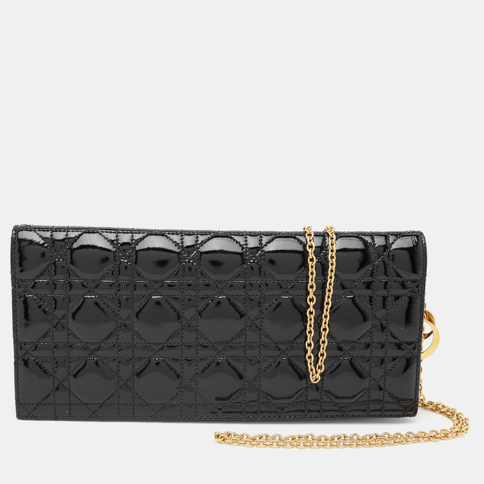 

Dior Black Quilted Cannage Patent Leather Lady Dior Chain Clutch