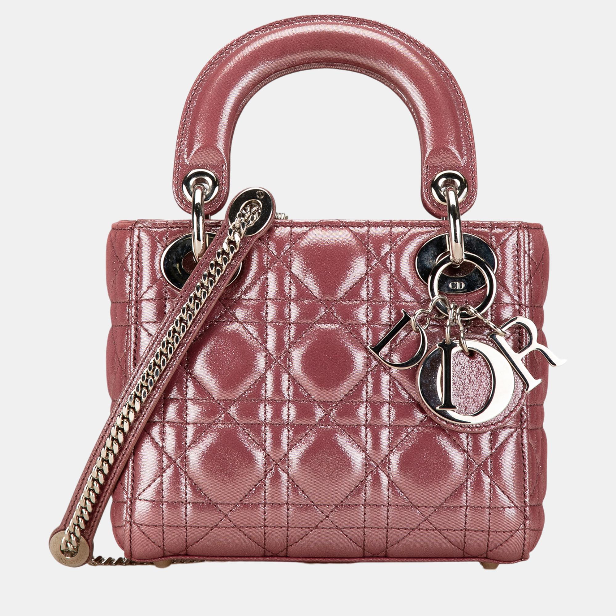 

Dior Pink Metallic Lambskin Mini Cannage Lady Dior Tote Bag