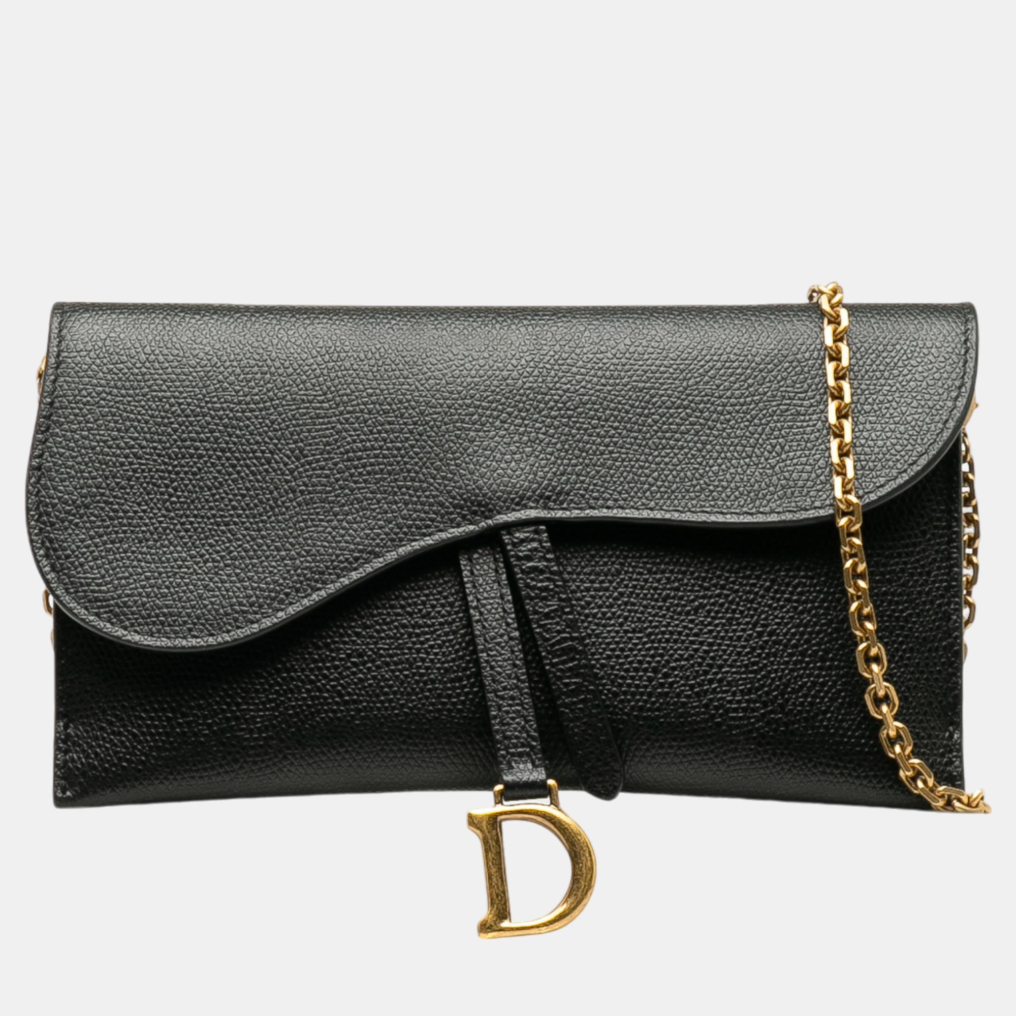 

Dior Black Leather Saddle Wallet On Chain
