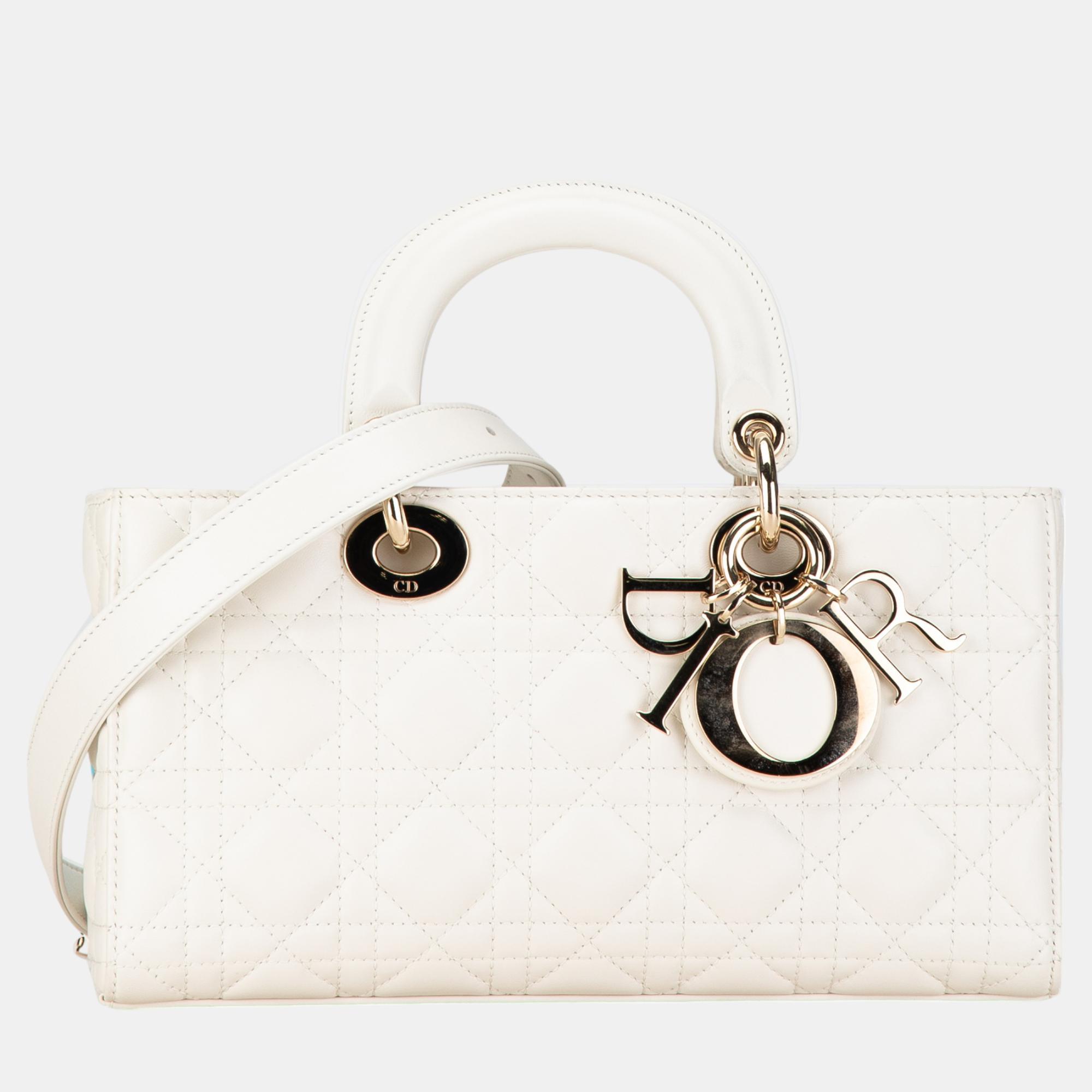 

Dior White Lambskin Leather Medium Cannage Lady D-Joy Top Handle Bag