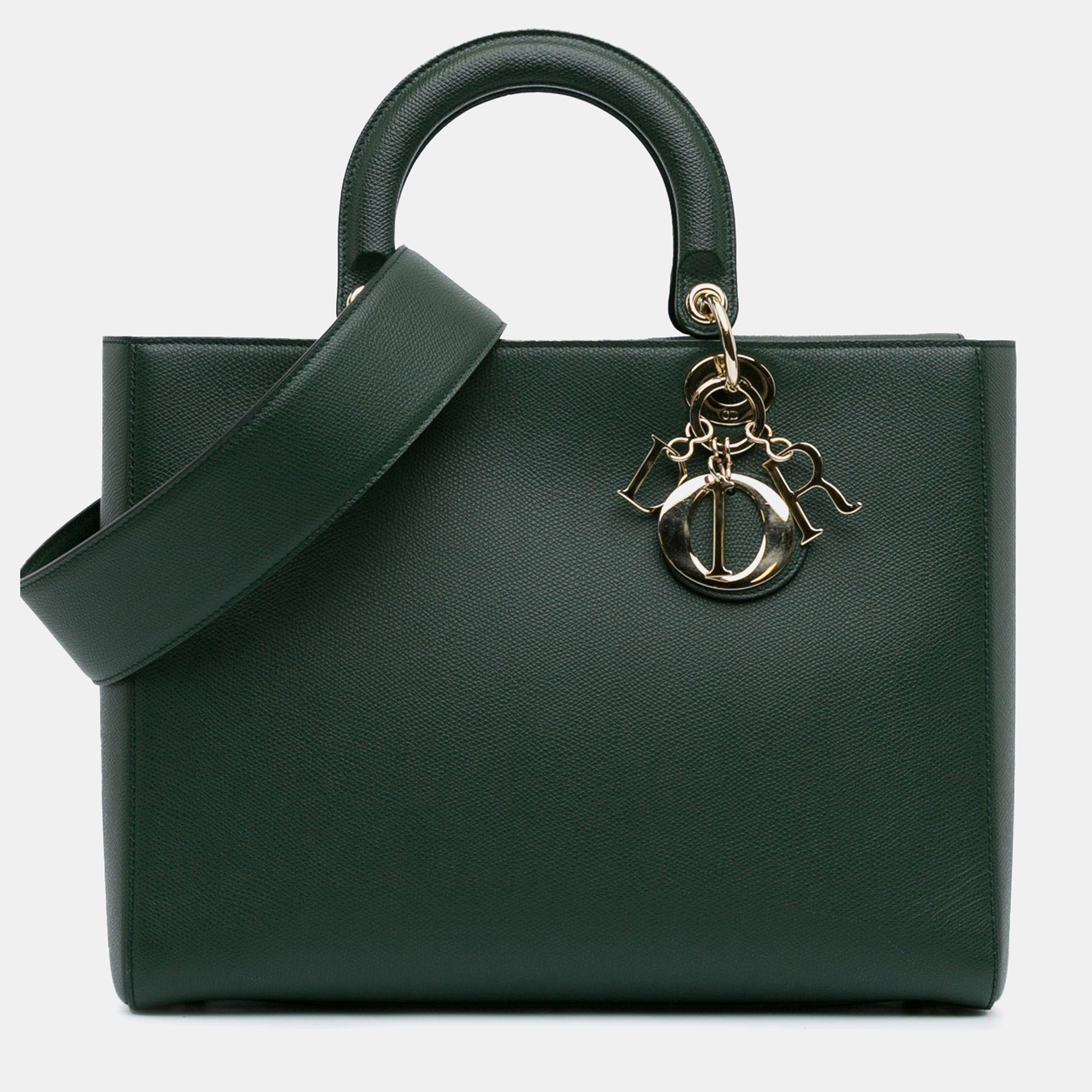 Green Calfskin Leather Large Lady D-Sire Shoulder Bag