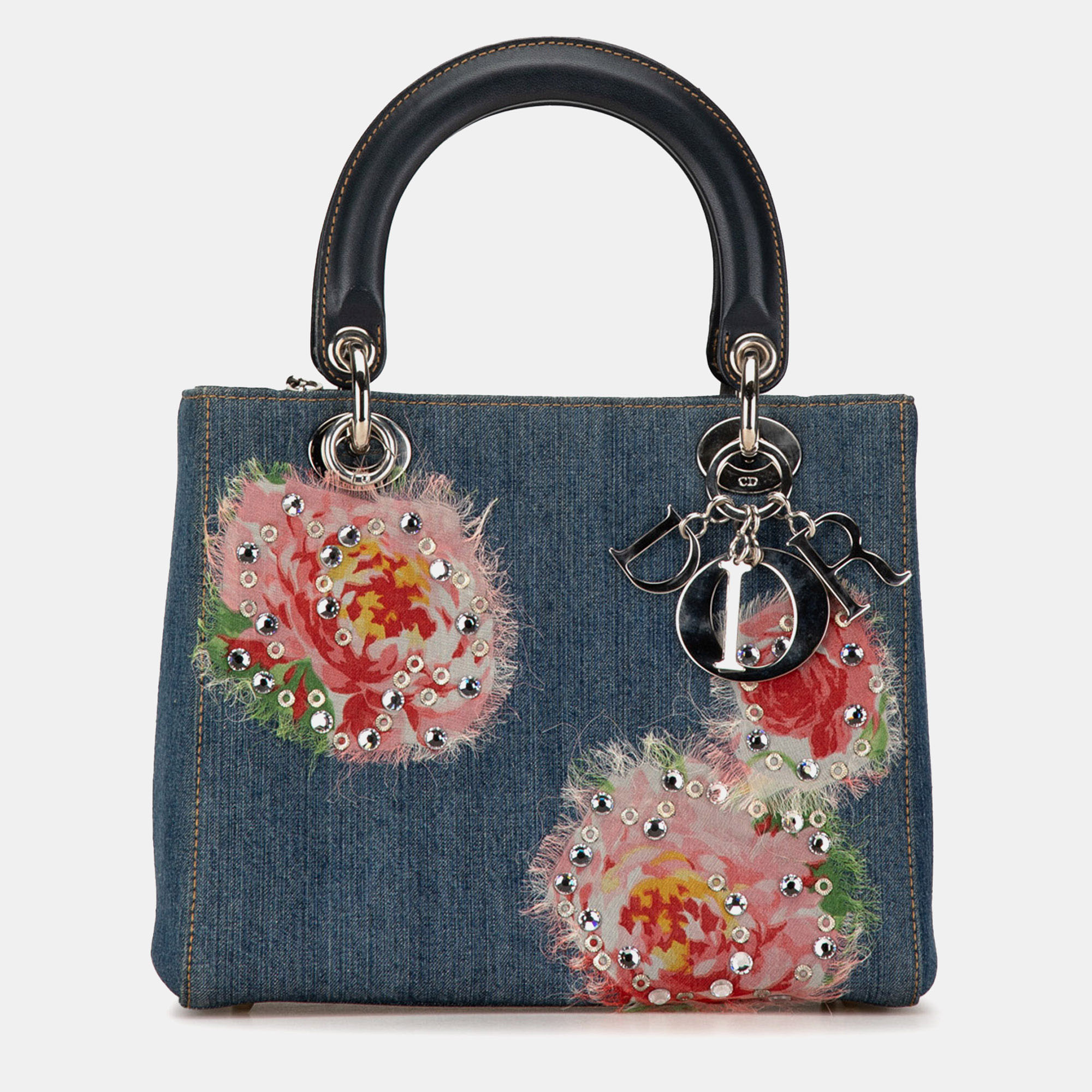 

Dior Medium Denim Floral Embellished Lady Dior, Blue