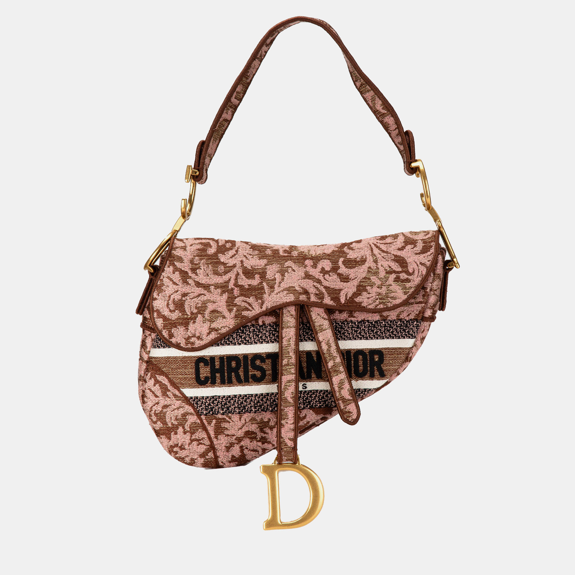 Pre-owned Dior Canvas Embroidered Brocart Saddle Bag In Brown