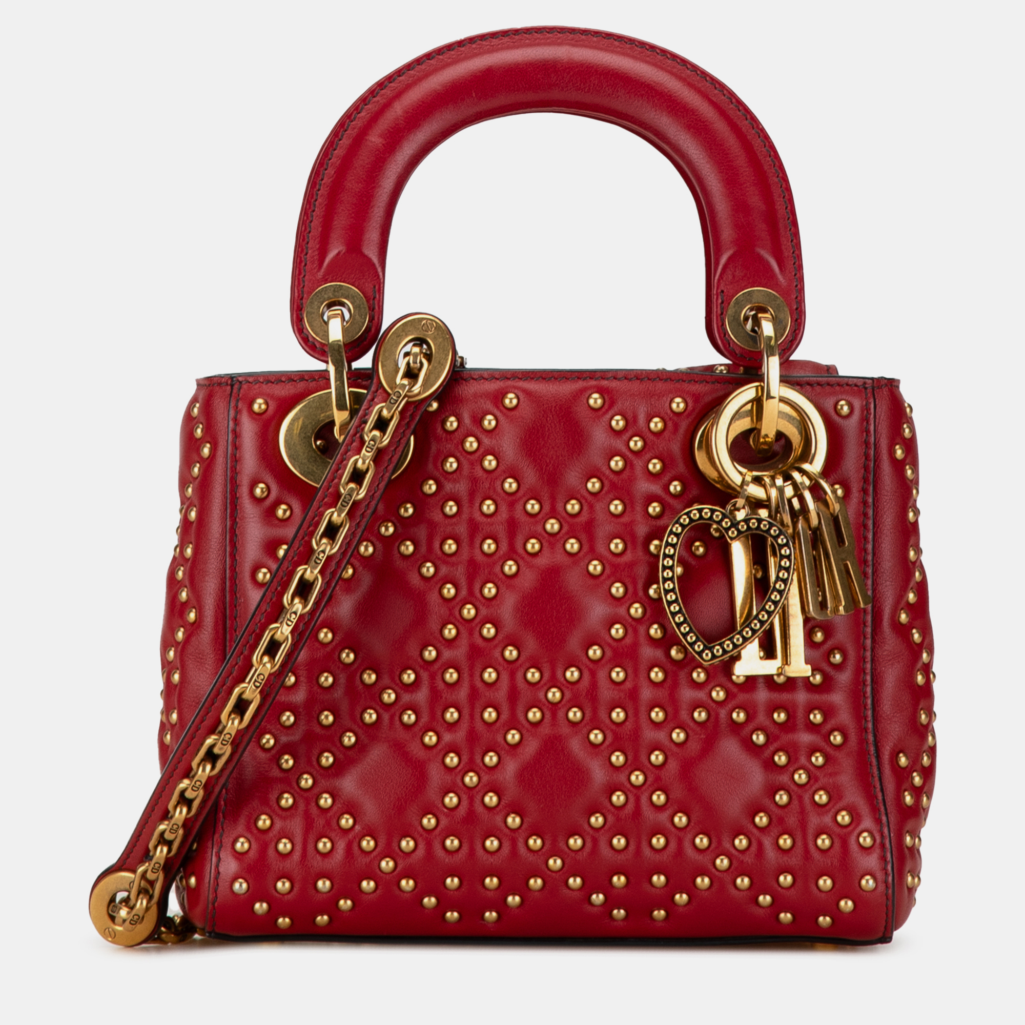 

Dior Mini Lambskin Cannage Studded Supple Lady Dior, Red