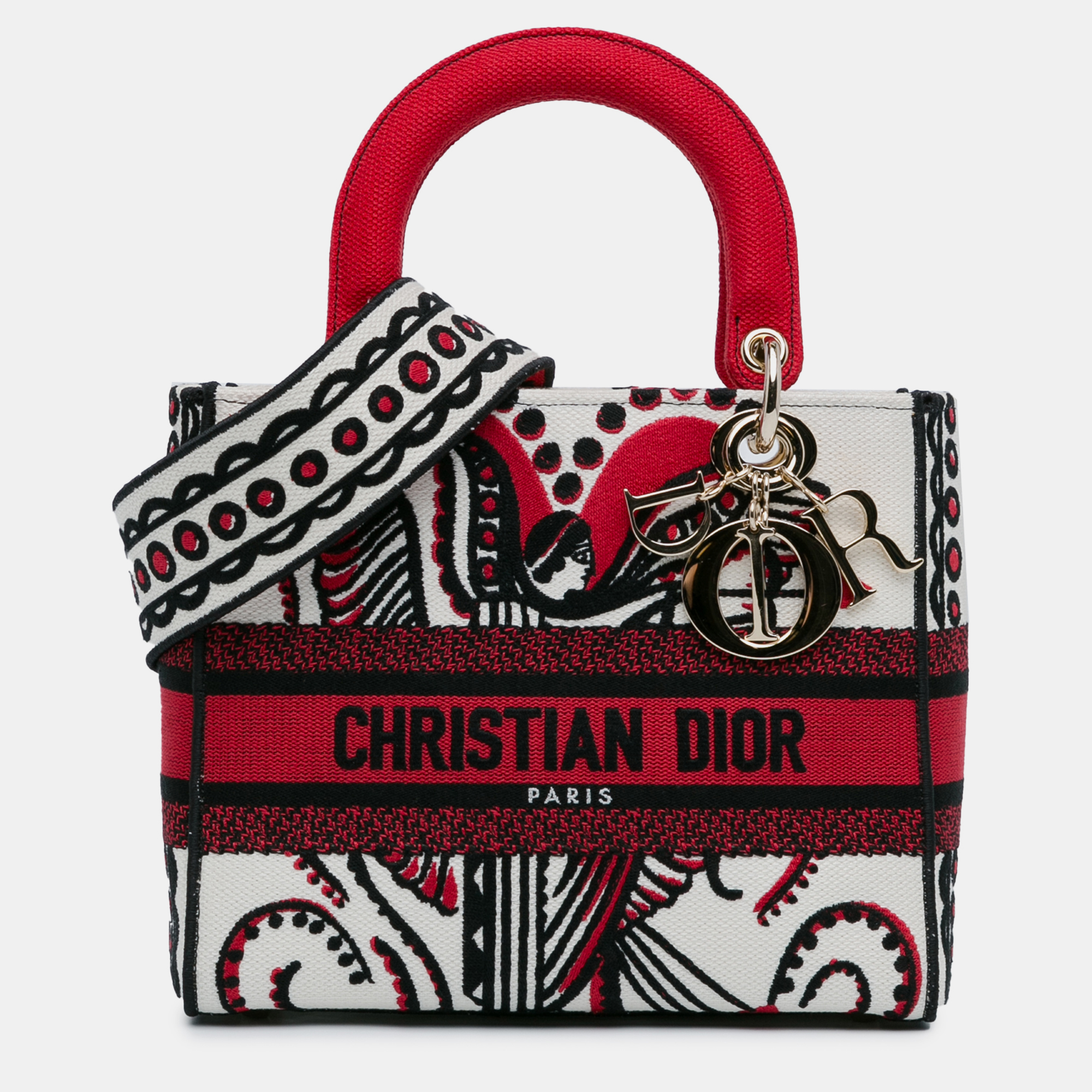 

Dior Multicolor Canvas Medium Cupidon Lady D-Lite Tote Bag, White