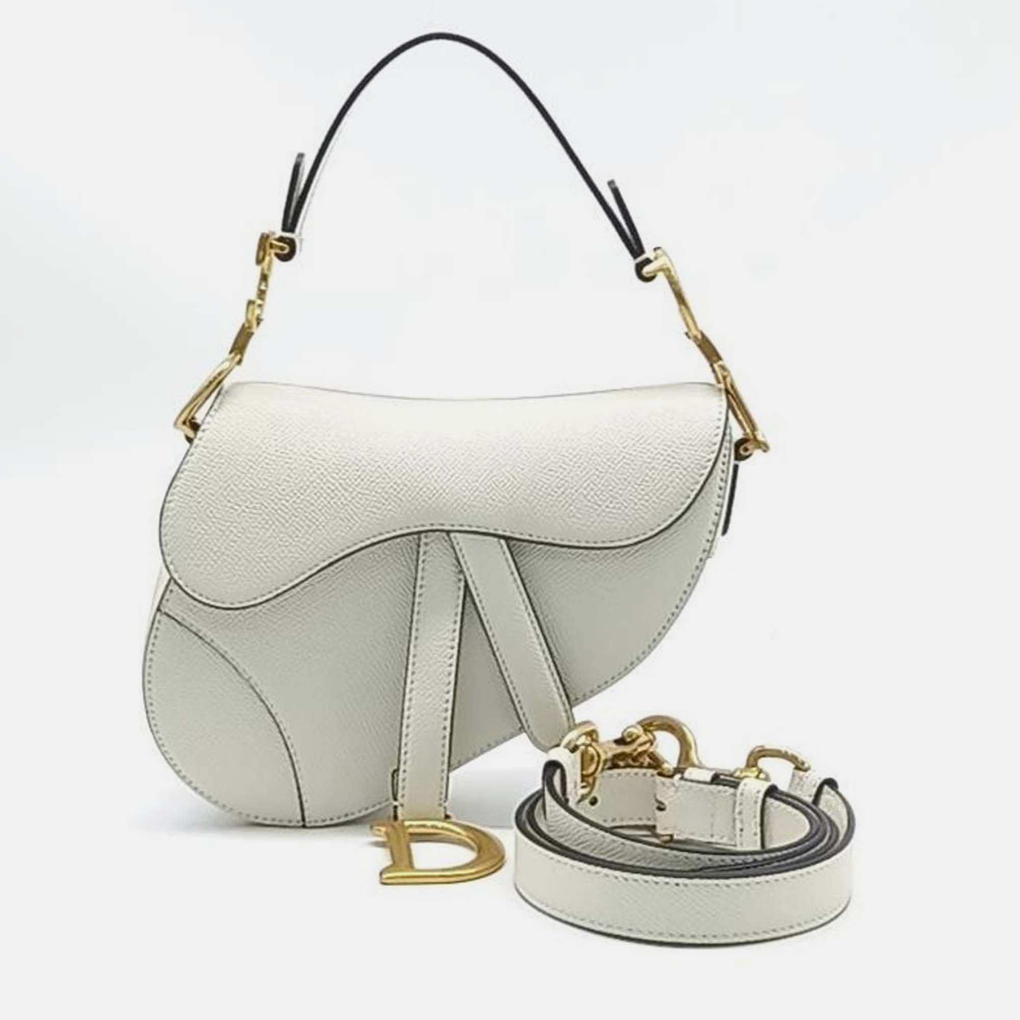 Pre-owned Dior Christian  Mini Saddle Bag In White