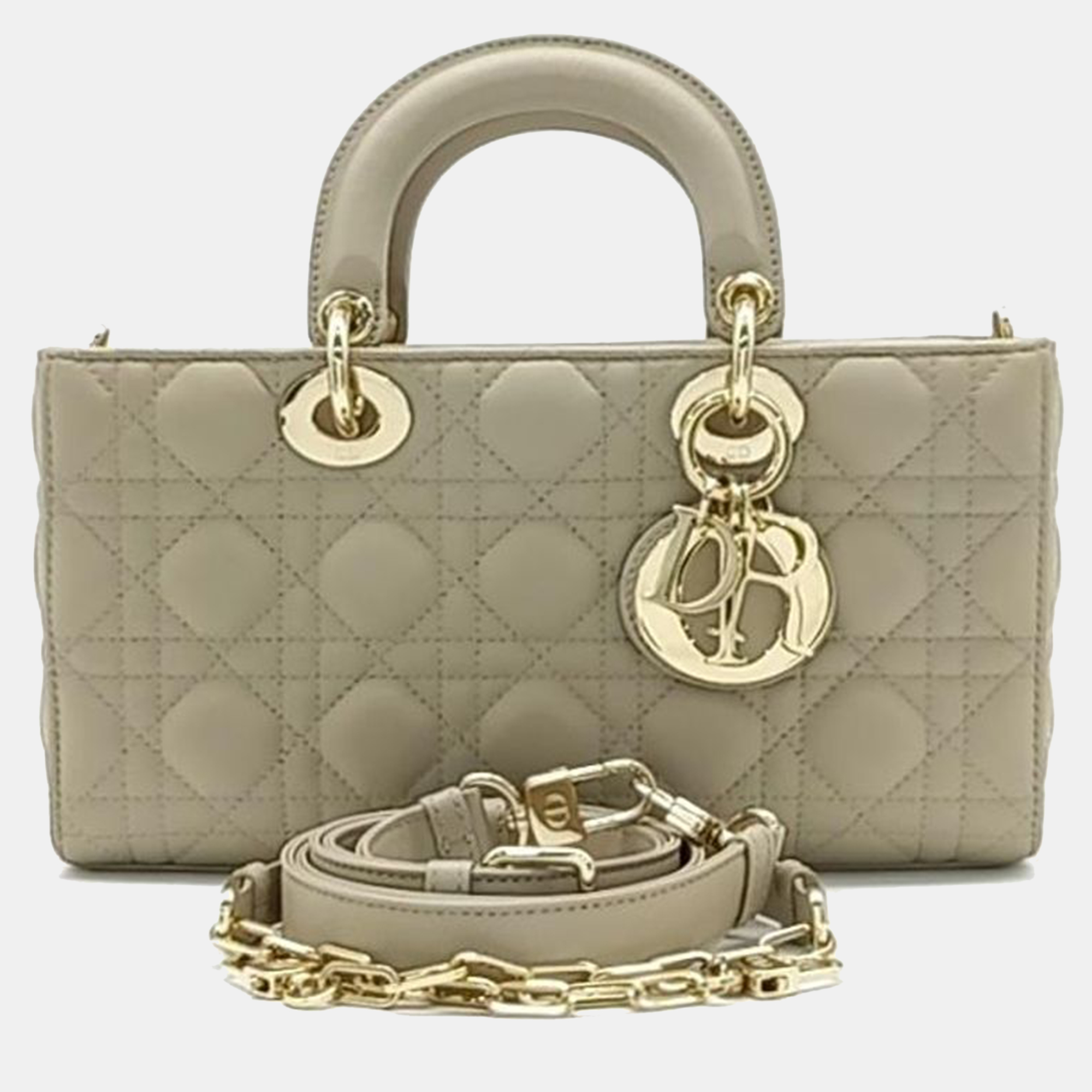 Pre-owned Dior Christian  Lady D-joy Medium Bag In Beige