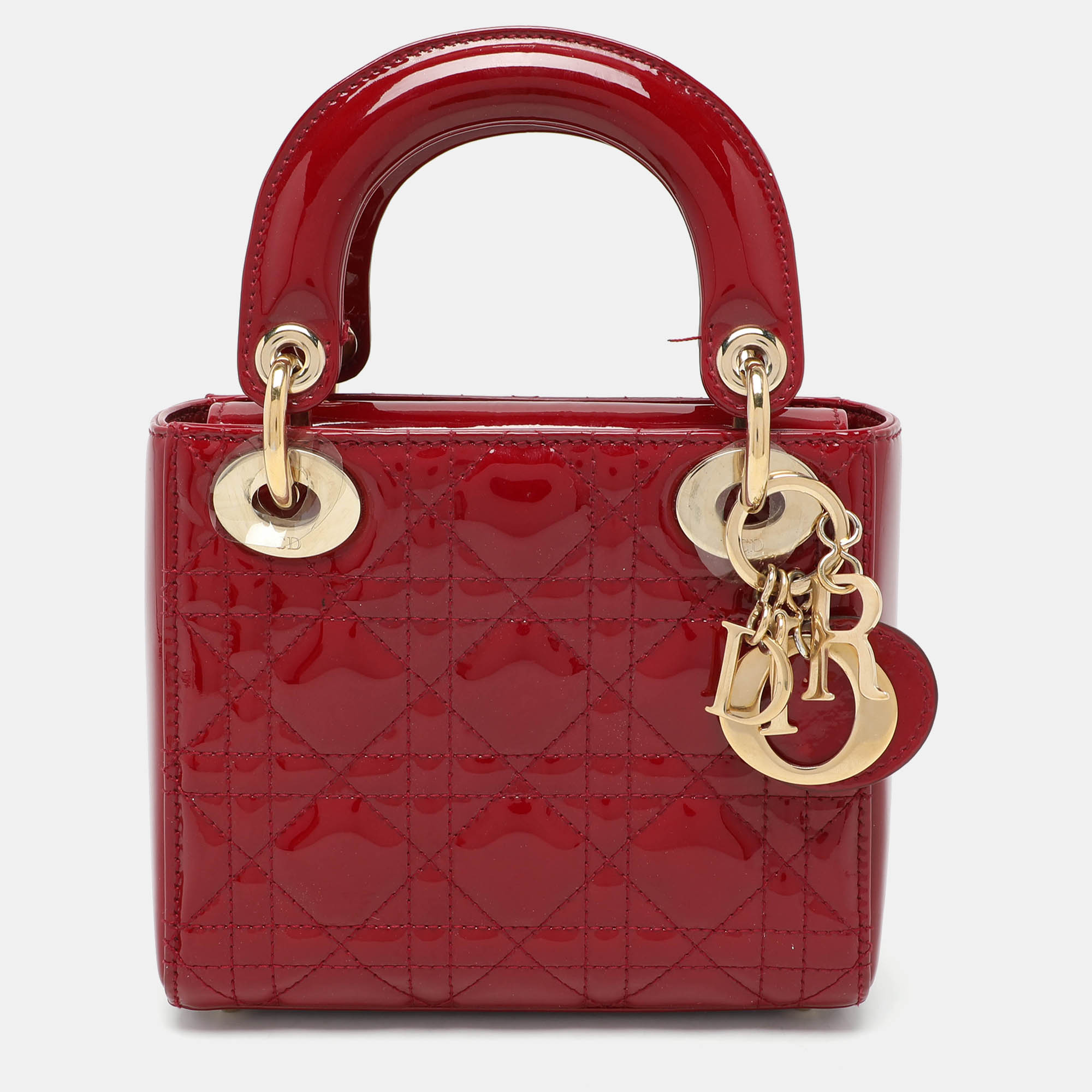 

Dior Red Cannage Patent Leather Mini Chain Lady Dior Tote