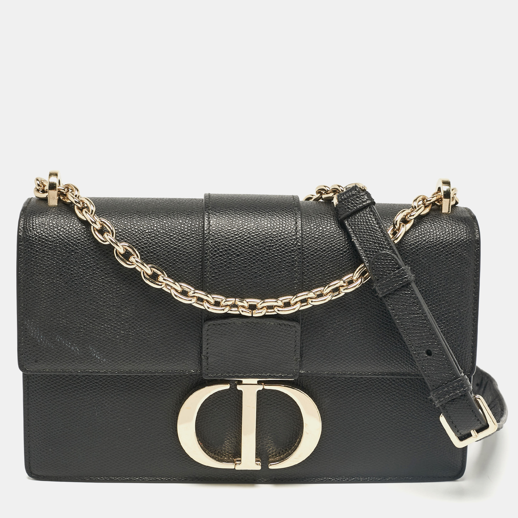 Pre-owned Dior Black Leather Montaigne 30 Flap Shoulder Bag