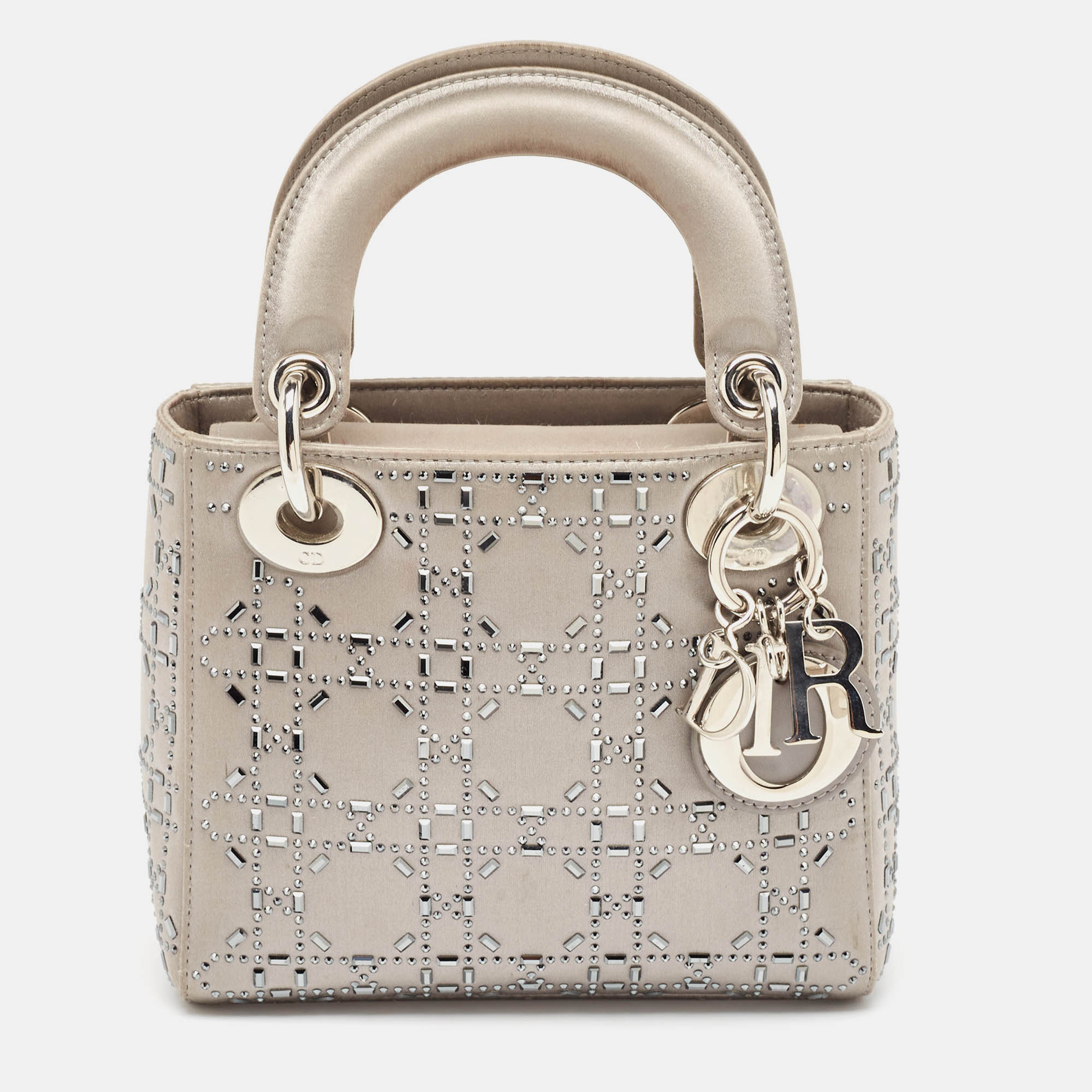 

Dior Grey Cannage Embellished Satin Mini Lady Dior Tote