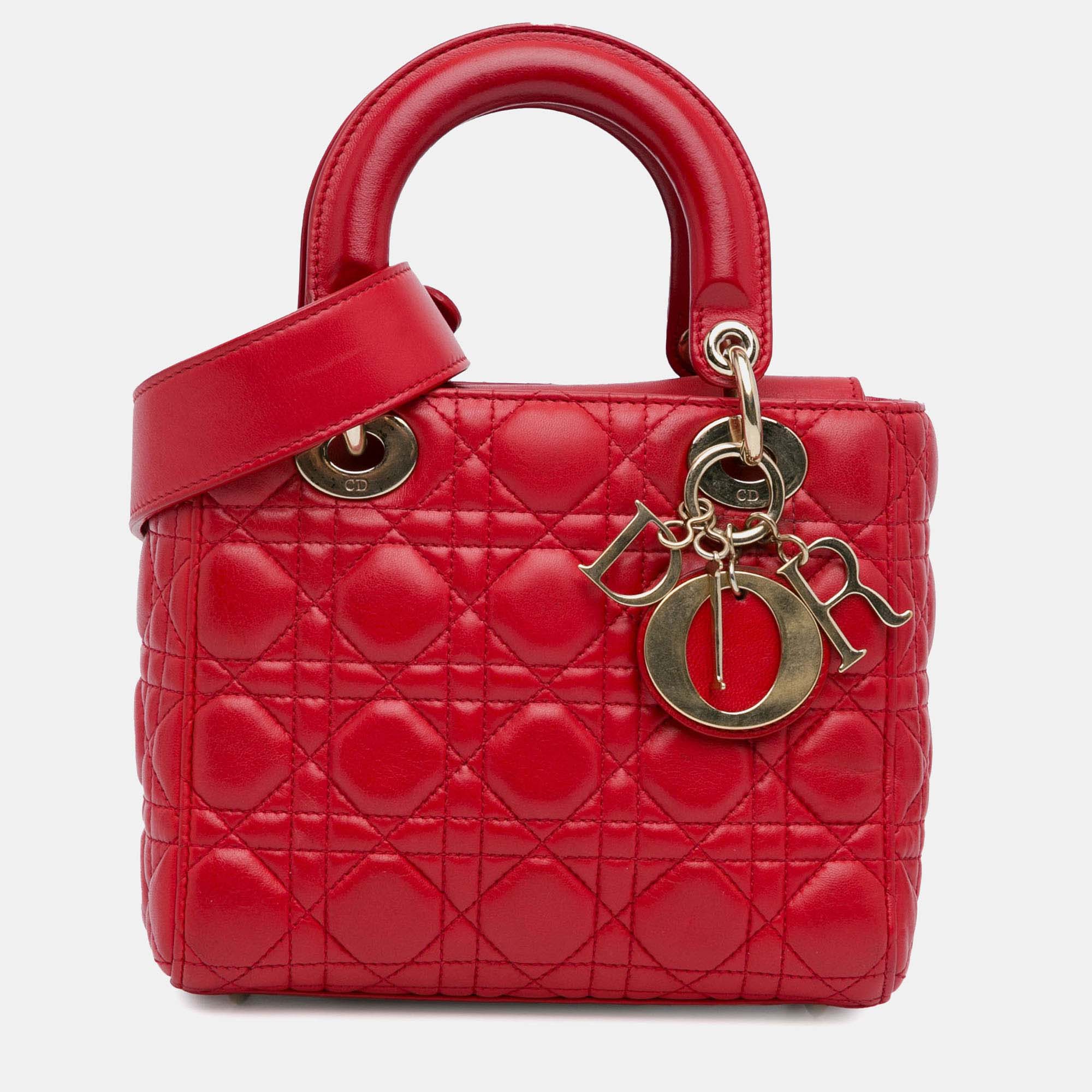 

Dior Red Lambskin Leather Small Cannage Lucky Badges My Lady Dior Shoulder Bag