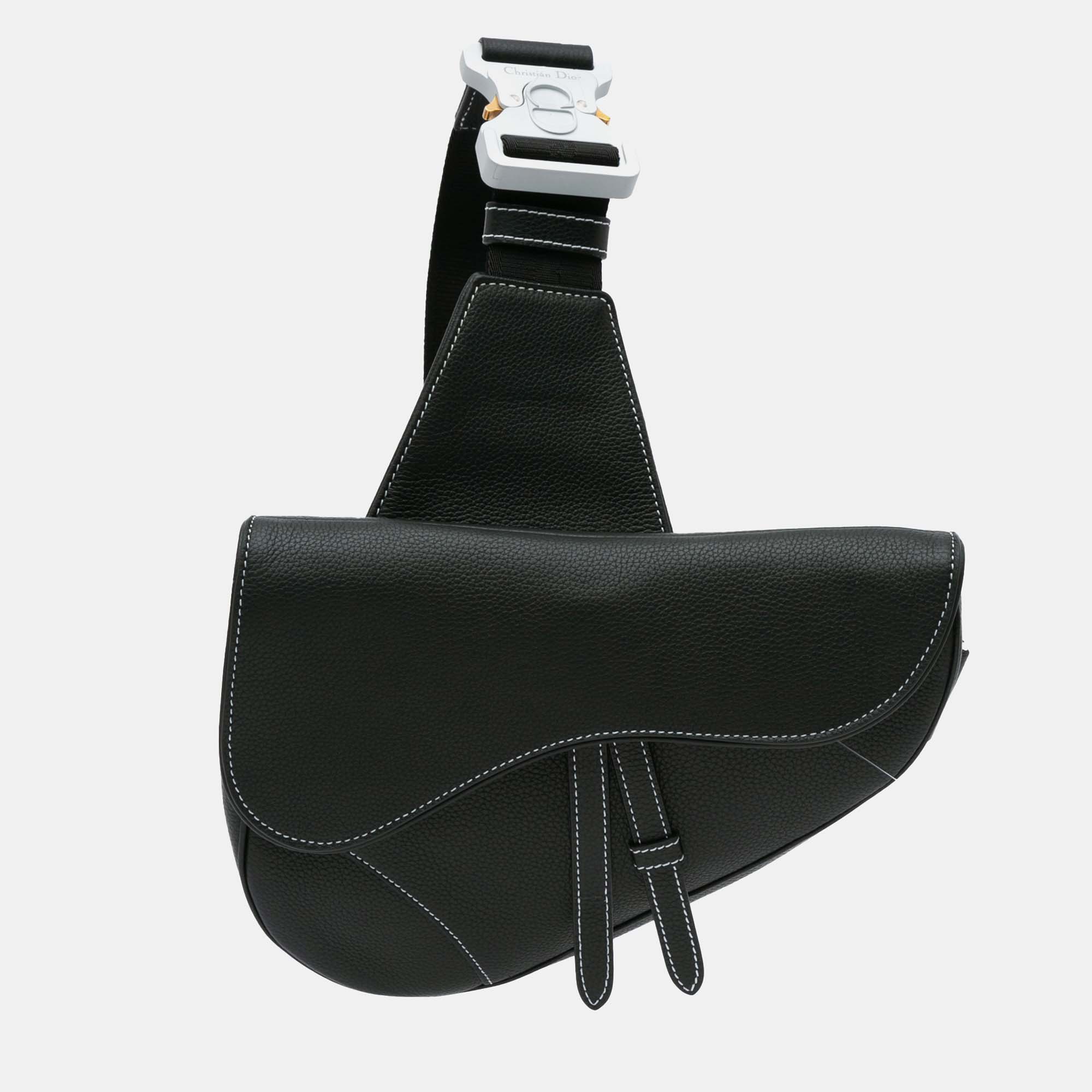 

Dior Grained Calfskin Saddle Bag, Black