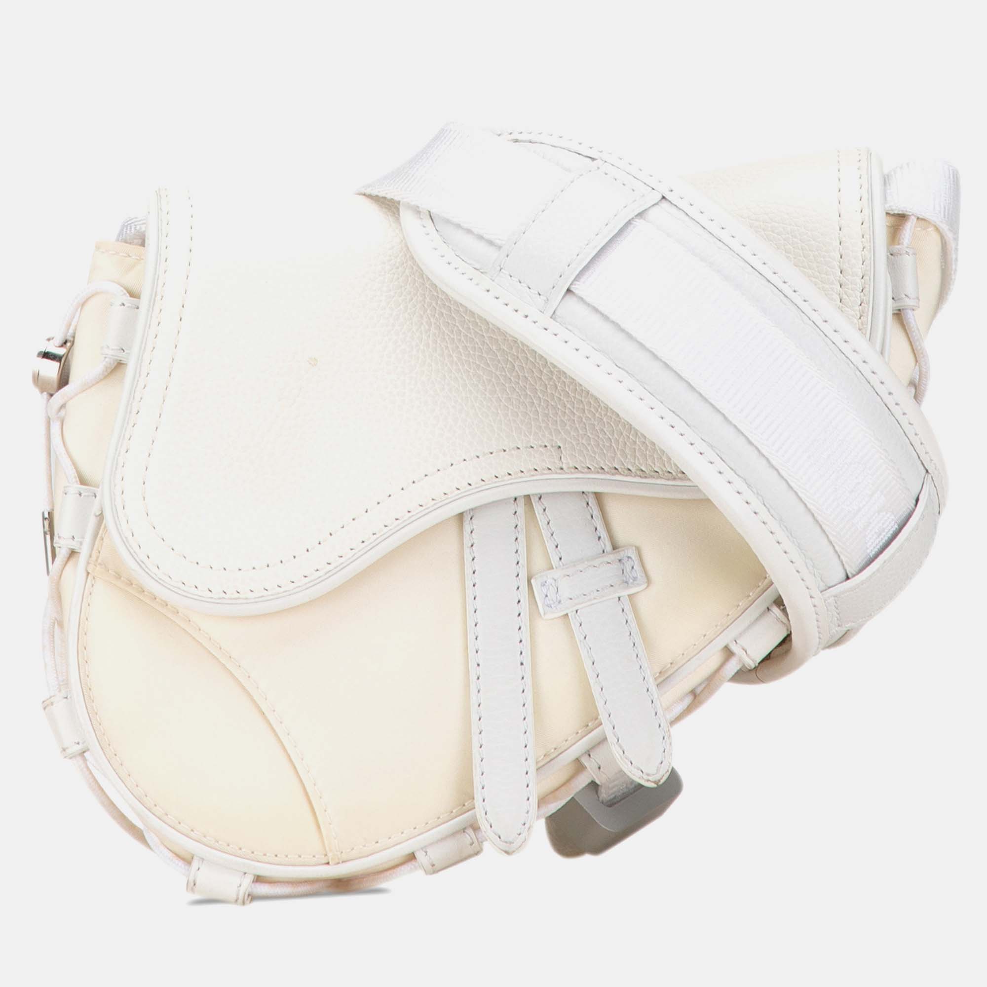 

Dior Sacai Technical Fabric and Leather Saddle Bag, White