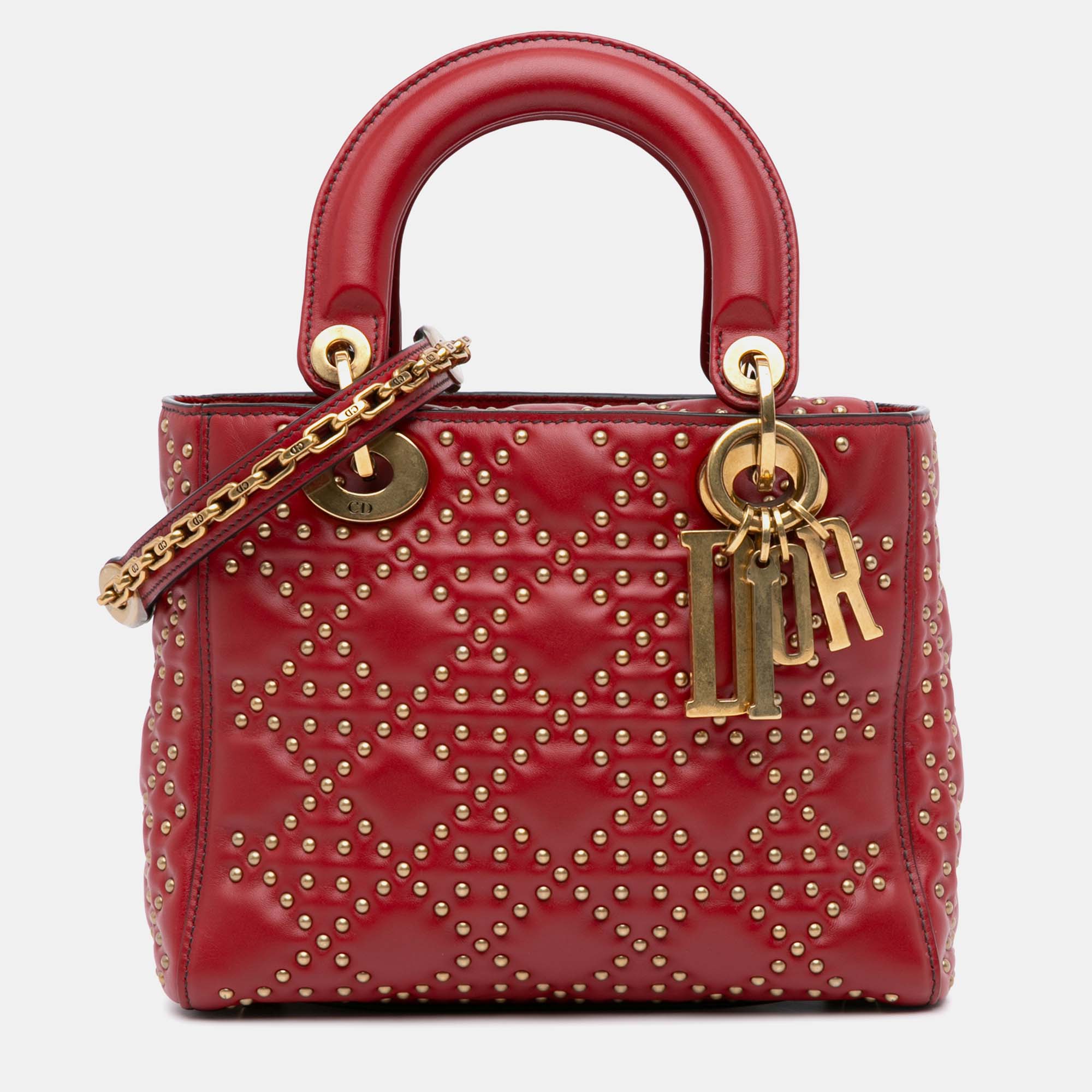 

Dior Small Lambskin Cannage Studded Supple Lady Dior, Red