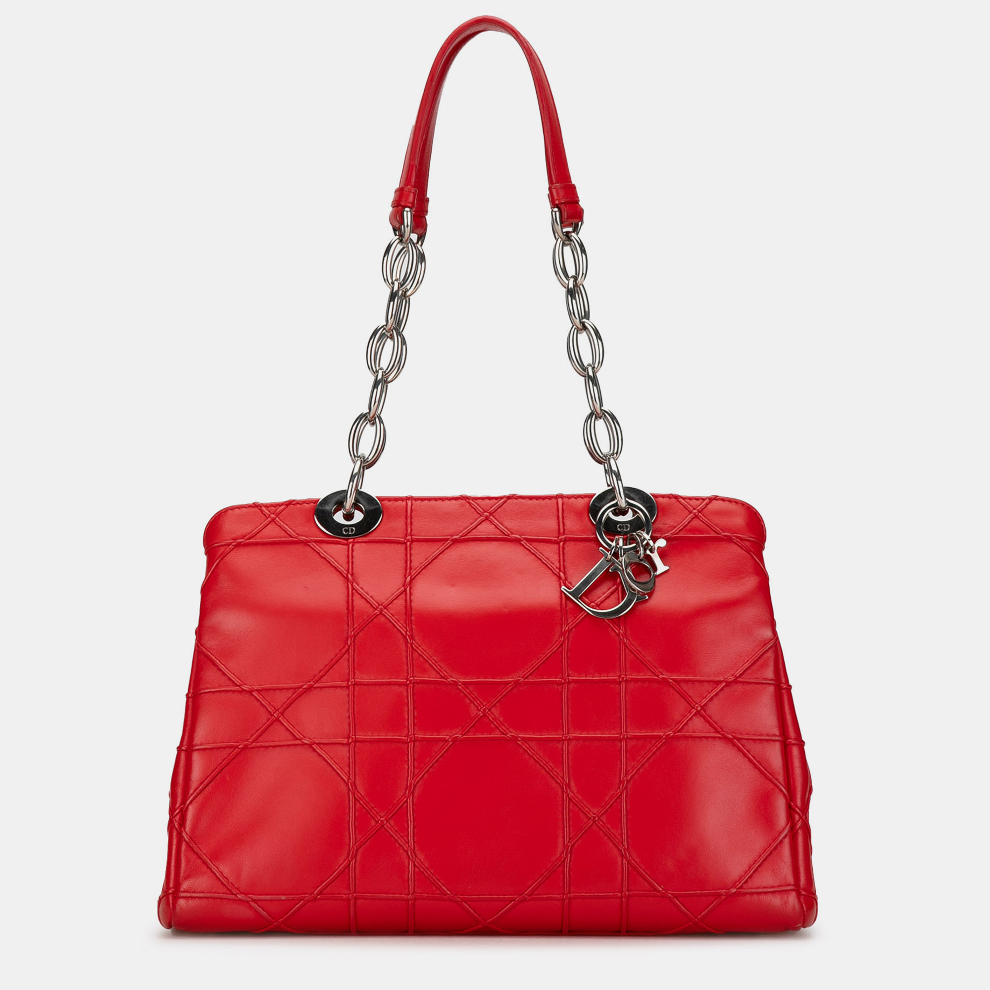 

Dior Small Lambskin Cannage Soft Zip Shopping Tote Bag, Red