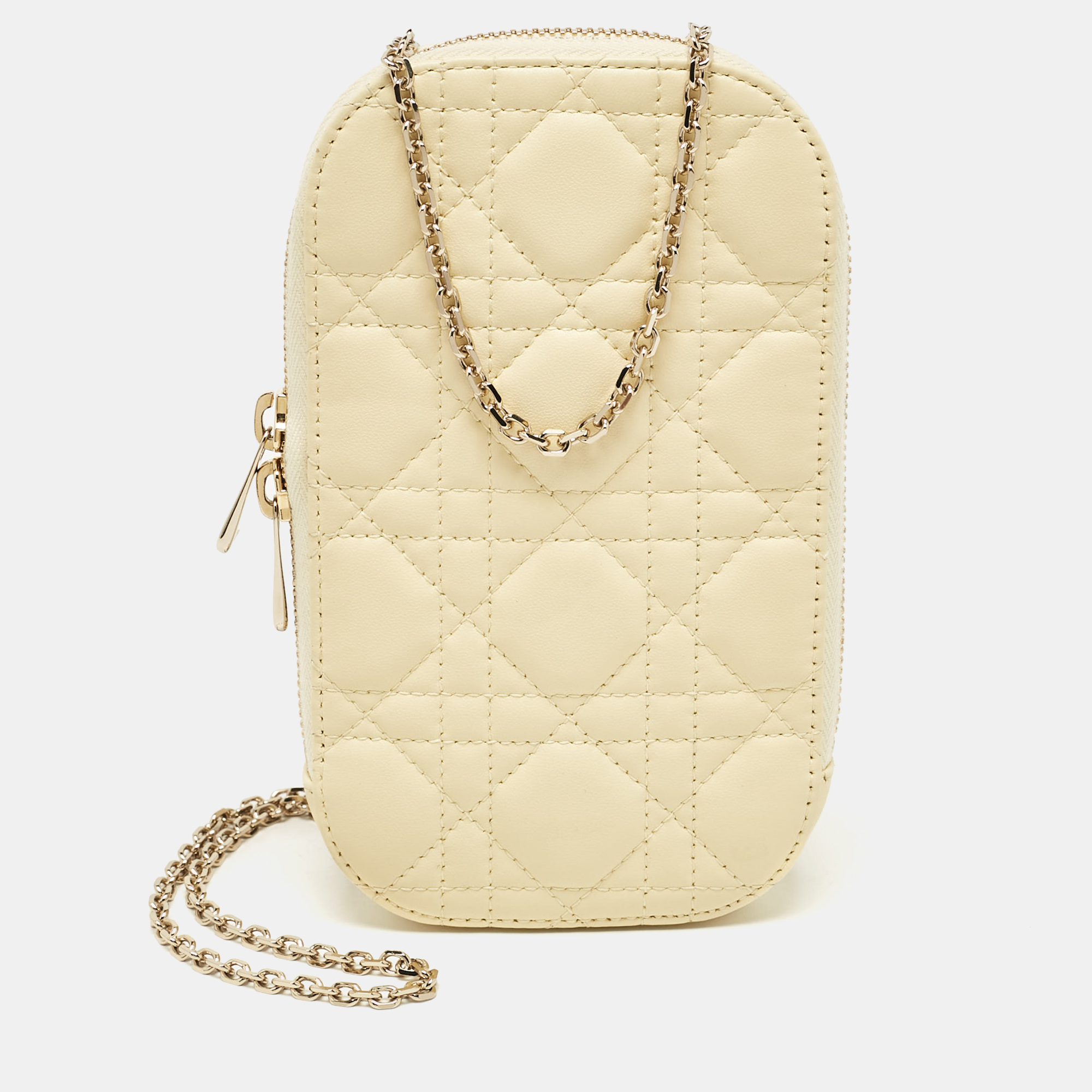 

Dior Yellow Cannage Leather Lady Dior Phone Holder with Chain